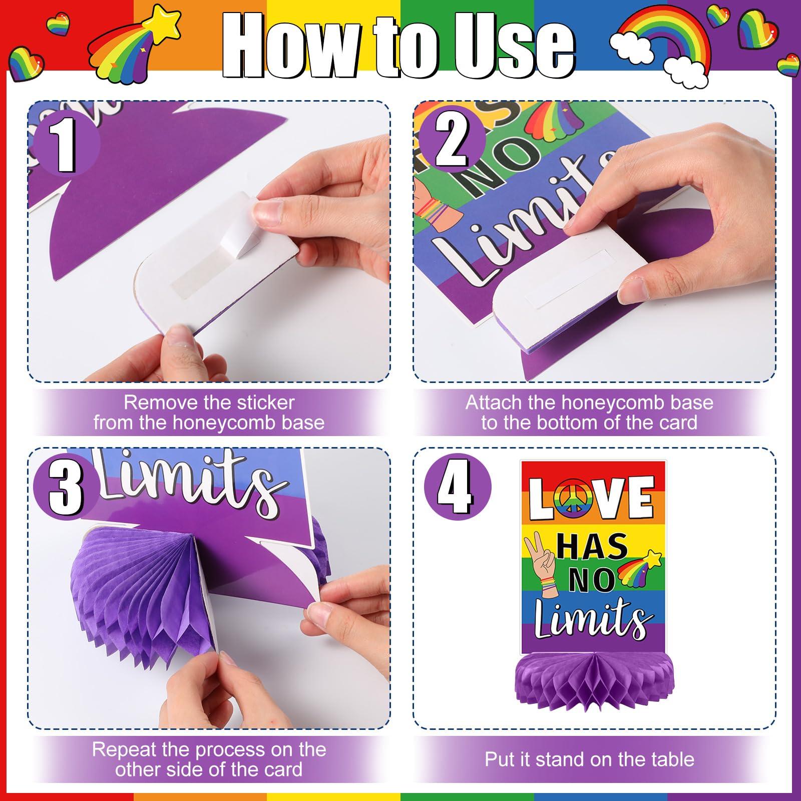 Pasimy 11 Pcs Pride Decorations 3D Rainbow Honeycomb Table Centerpiece Gay Pride Month Party Decorations Love Is Love Tabletop Toppers Rainbow Sign Decor for Office Classroom Home Lgbtq Party Supplies - Image 4