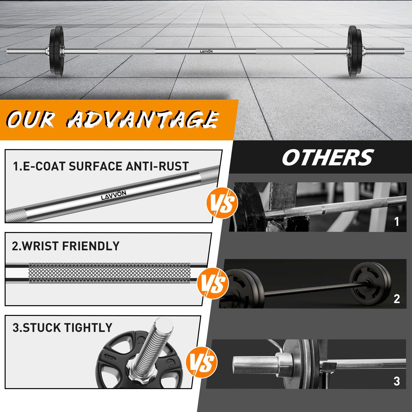55" Weight Lifting Bar, 1" Standard Straight Barbell Bars for Weight lifting, Olympic Barbell Bar for Bench Press/Hip Thrusts/Squats/Lunges for Gym and Home, 2 Star Star-nuts (480lb Weight Capacity) - Image 7