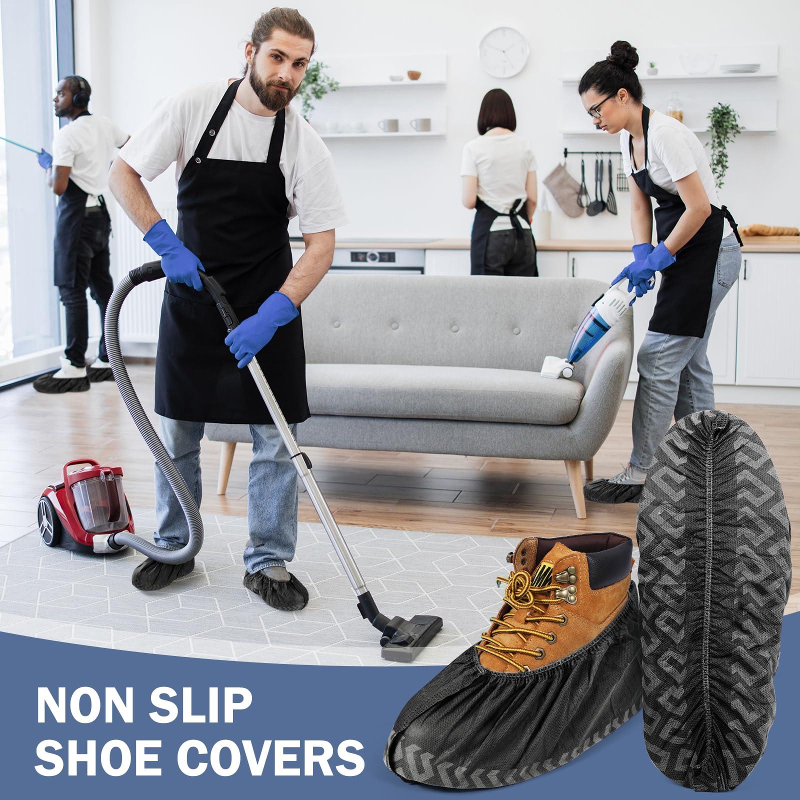 squish Boot Covers Disposable Non Slip, Black Durable Shoe Covers Disposable for Indoors, 50 Pack Anti-Slip Shoe Booties Breathable Thick Non-Woven Fabric Protector Covers Fits Up to 13 Size - Image 5