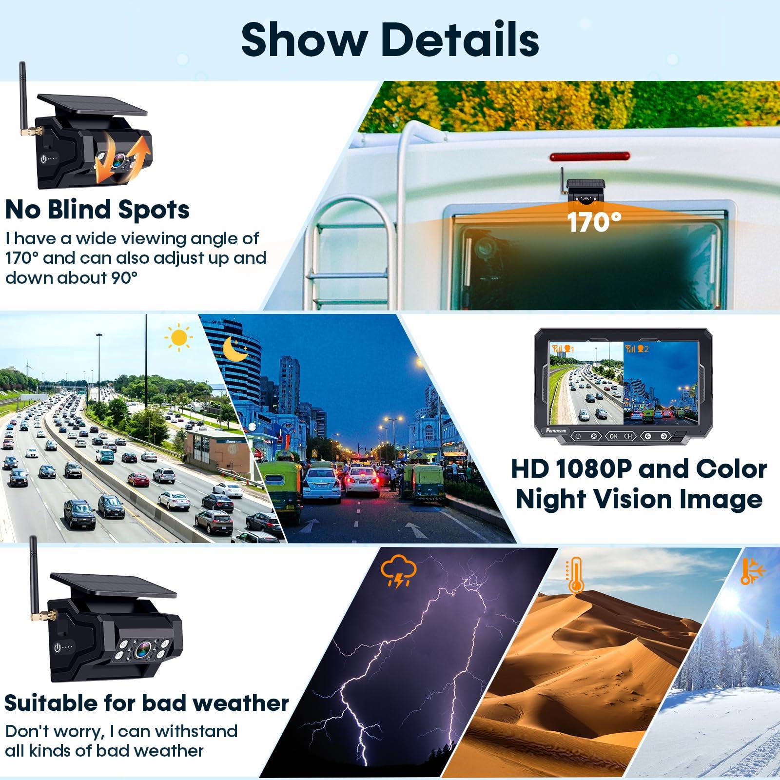 Magnetic Solar Wireless Backup Camera: 7" Portable 1 Min Easy Install Scratch-Proof No Delay Backup Camera for Truck Rechargeable HD 1080P for Trailer Small RV Camper Pemacom P15 - Image 5