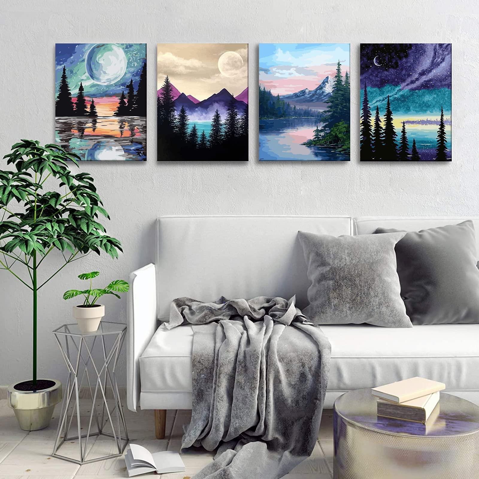Ninonly 4 Pack Paint by Number for Adults Framed Canvas, DIY Arts and Crafts for Adults Beginner with Wooden Easel, Paint Brushes, Acrylic Paint Set for Home Wall Decor, 9 * 12 Inch - Image 7