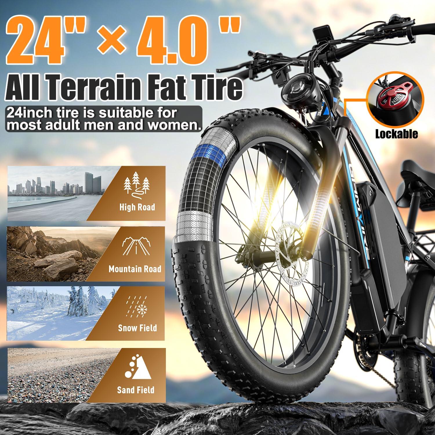 GAMVIRE 24"/26" Ebike for Adults Electric, Peak 2500W E-Bike, 52V 19.2Ah, Max 40MPH&70Miles, Hydraulic Disc Brake, Off Road Snow Mountain Pedal Assist E-Bikes, Fat Tire Fast E-Bicycle, UL Certified - Image 4