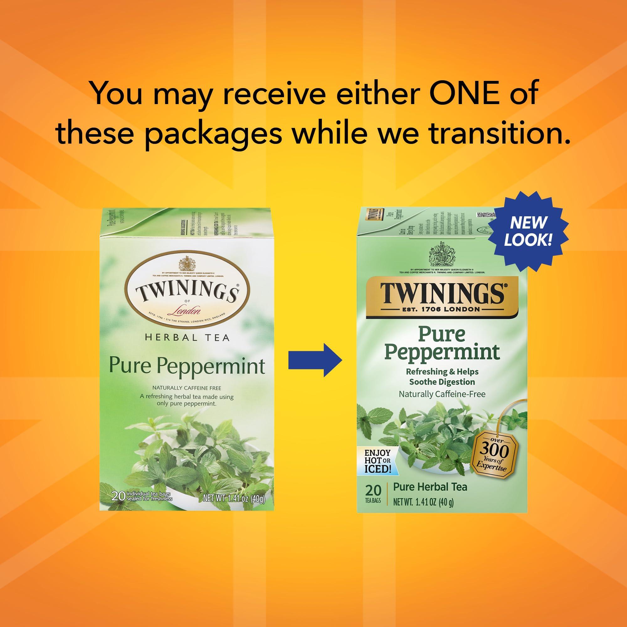 Twinings Pure Peppermint Herbal Tea Individually Wrapped Bags, 20 Count (Pack of 1), Fresh Minty Flavour, Naturally Caffeine-Free, Enjoy Hot or Iced | Packaging May Vary - Image 3