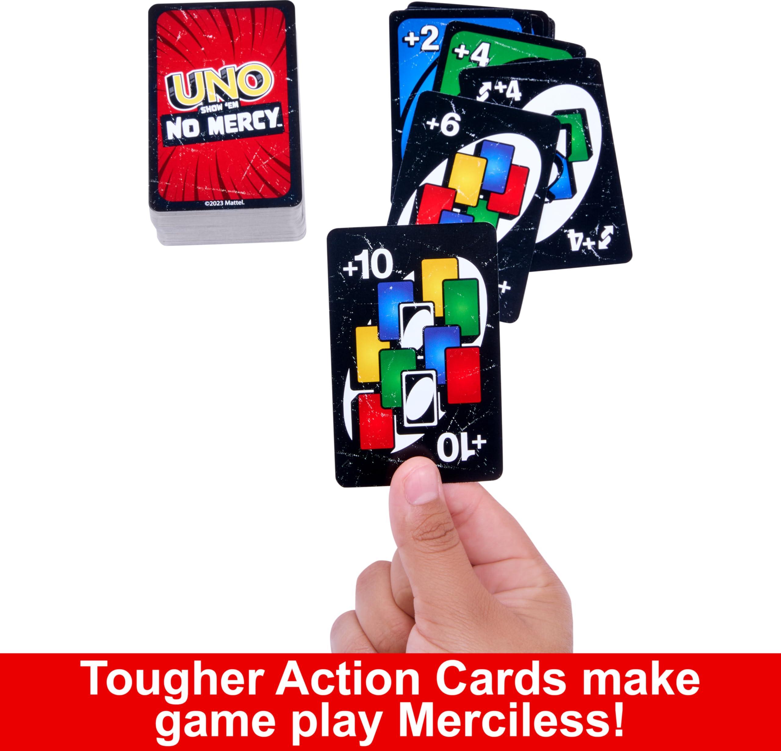 Mattel Games UNO Show ‘em No Mercy Card Game in Storage & Travel Tin for Kids, Adults & Family Night with Extra Cards, Special Rules & Tougher Penalties (Amazon Exclusive) - Image 4