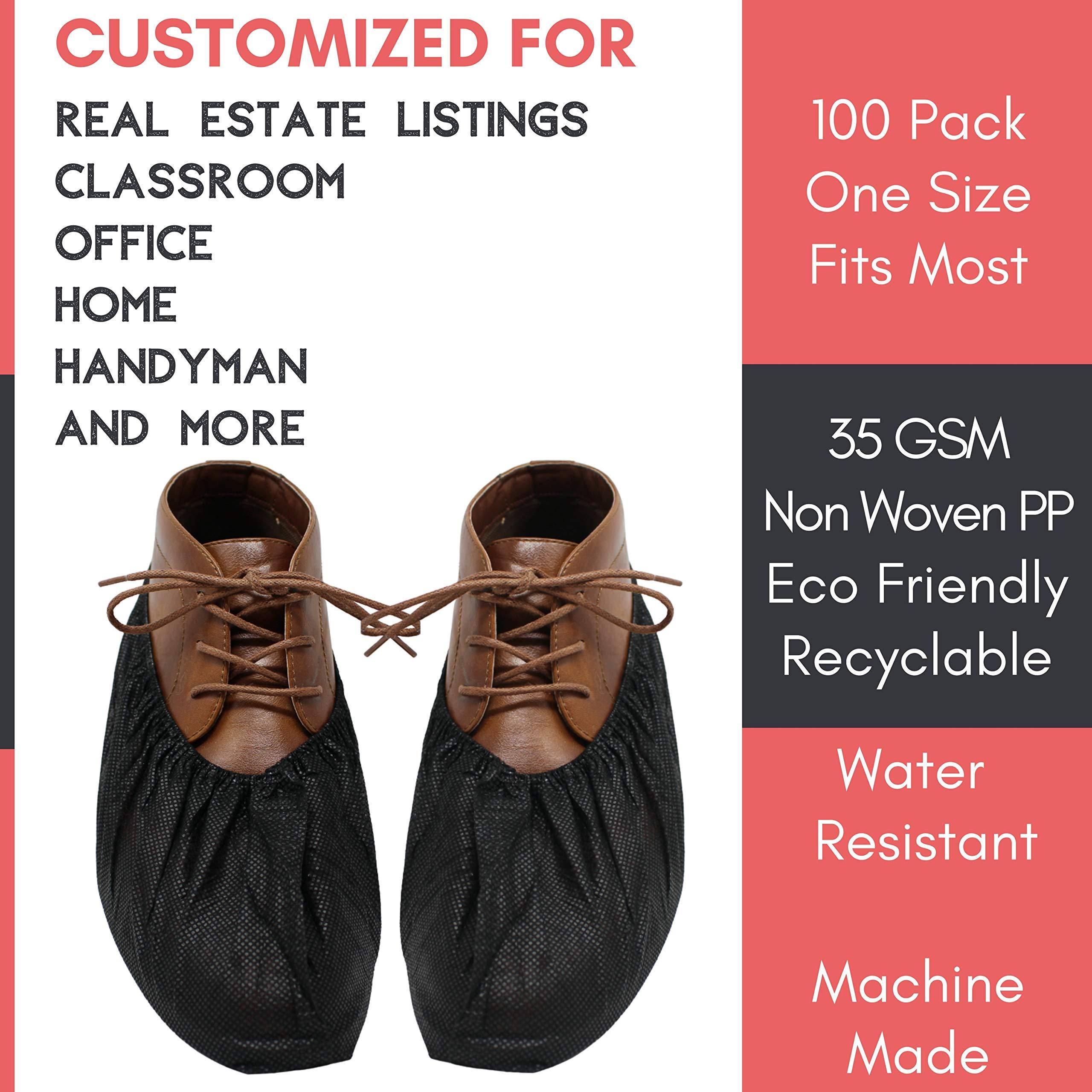 RE GOODS Shoe Covers - X Large Elastic Fit, Extra Thick, 100 Pack, Black Disposable Boot and Shoe Booties, Non Slip, Indoor Outdoor Use - Image 3