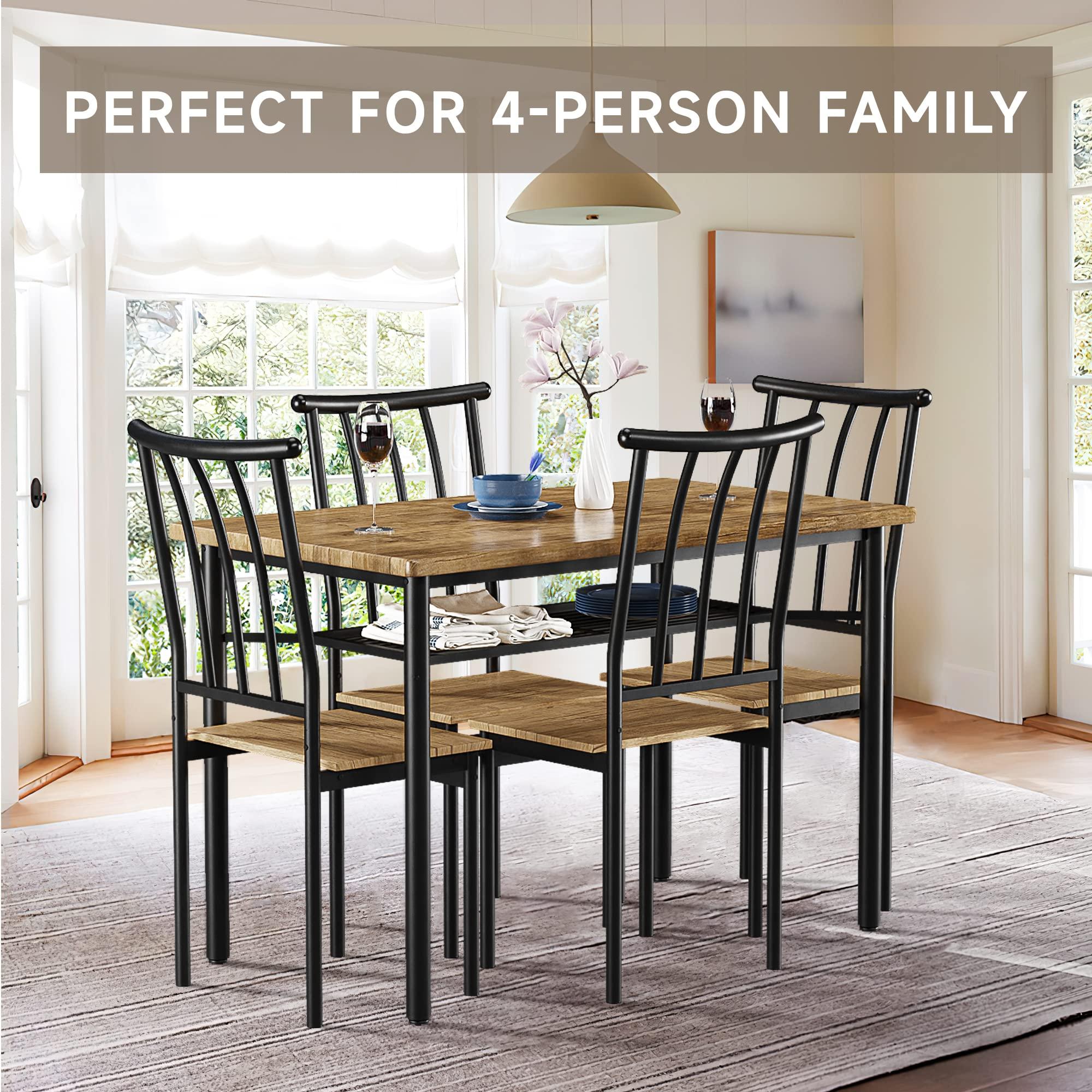 IDEALHOUSE 5 Piece Dining Table Set for 4, Kitchen Table and Chairs for 4 with Storage Rack, Metal and Wood Rectangular Dining Room Table Set for Kitchen, Dining Room, Dinette, Rustic Brown - Image 2