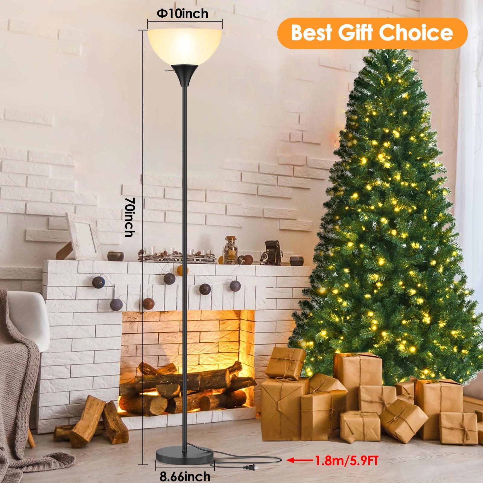 Coucrek Floor Lamp, LED Standing Lamps with White Plastic Shade, Black Modern Torchiere Floor Lamp, Tall Lamps for Living Room Dorm, Bulb not Included - Image 5