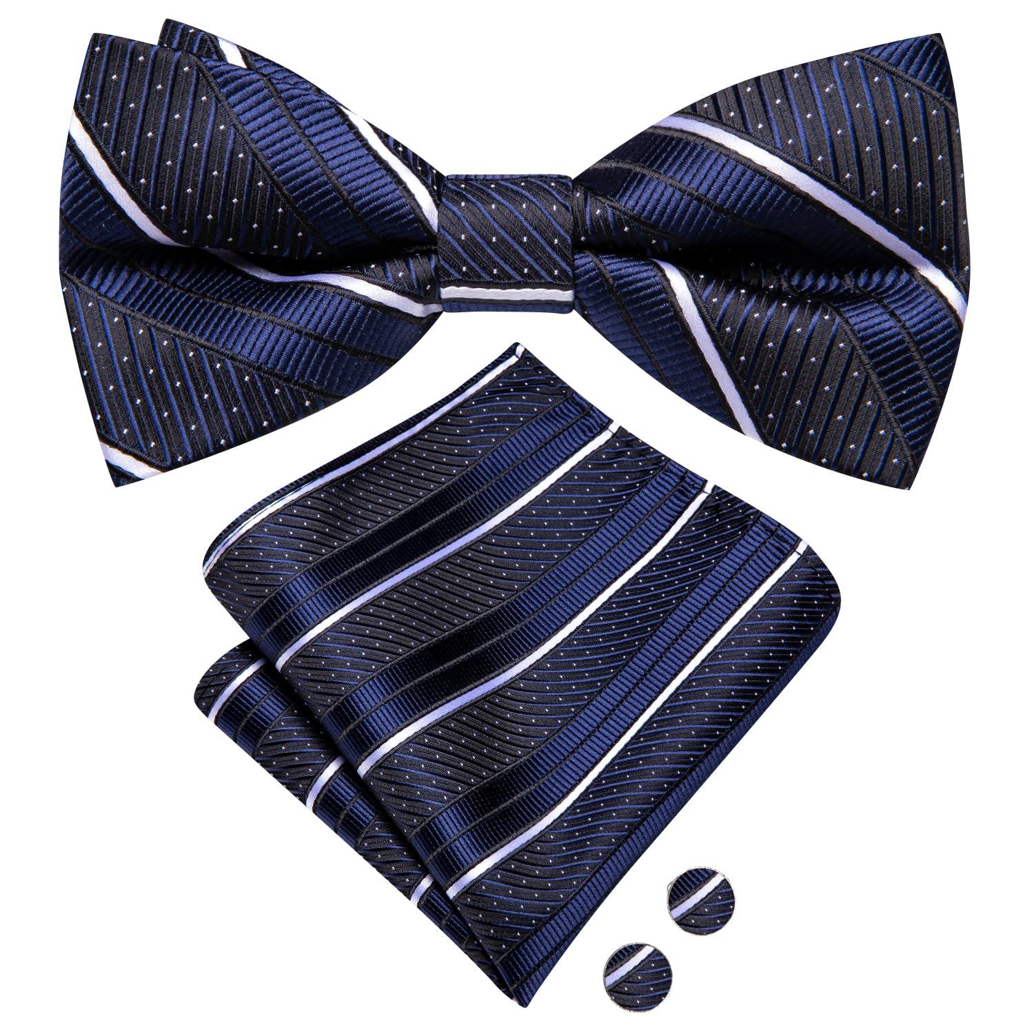 Dubulle Mens Paisley Striped Bowtie Set Pre-tied Bowtie for Men and Pocket Square Set Wedding Business - Image 4