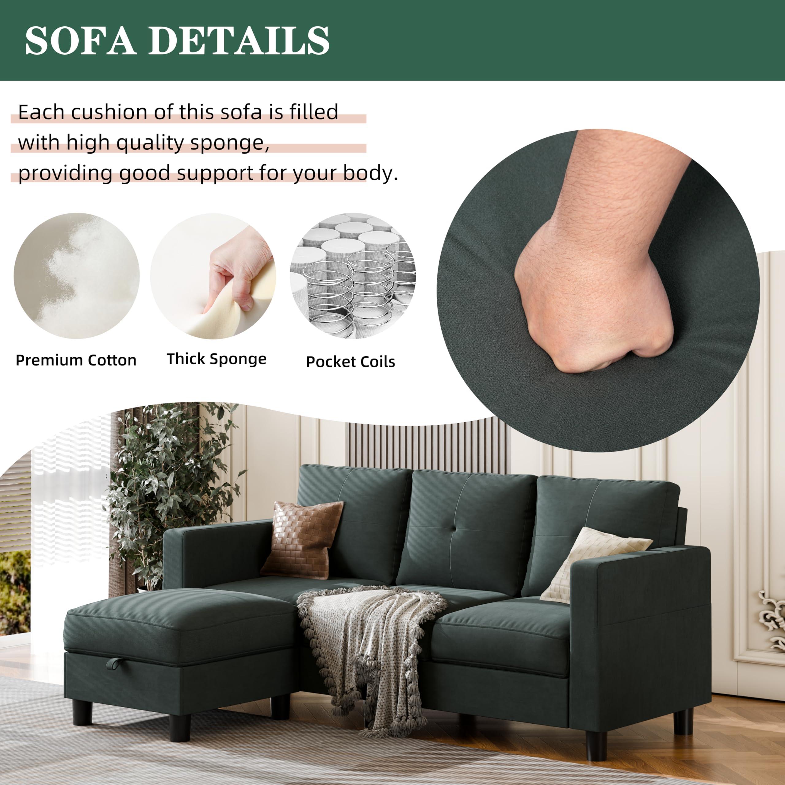 JAMFLY Sectional Sofas Couches for Living Room, L Shaped Couch with Storage Sofa Set, Small Couches for Small Spaces with Movable Ottoman, Dark Grey - Image 5