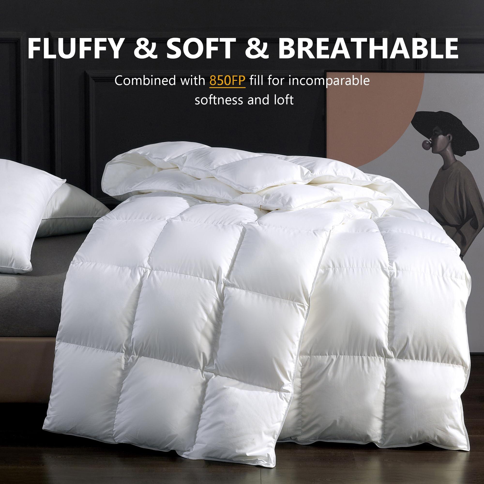 LEYCAY 850 Fill-Power Luxury Feather Down Duvet Queen Size,All Season Fluffy Duvet Insert,Soft 420TC Down Proof Fabric,50 Oz Medium Warmth Down Comforter,Machine Washable(White,90x90 Inches) - Image 7