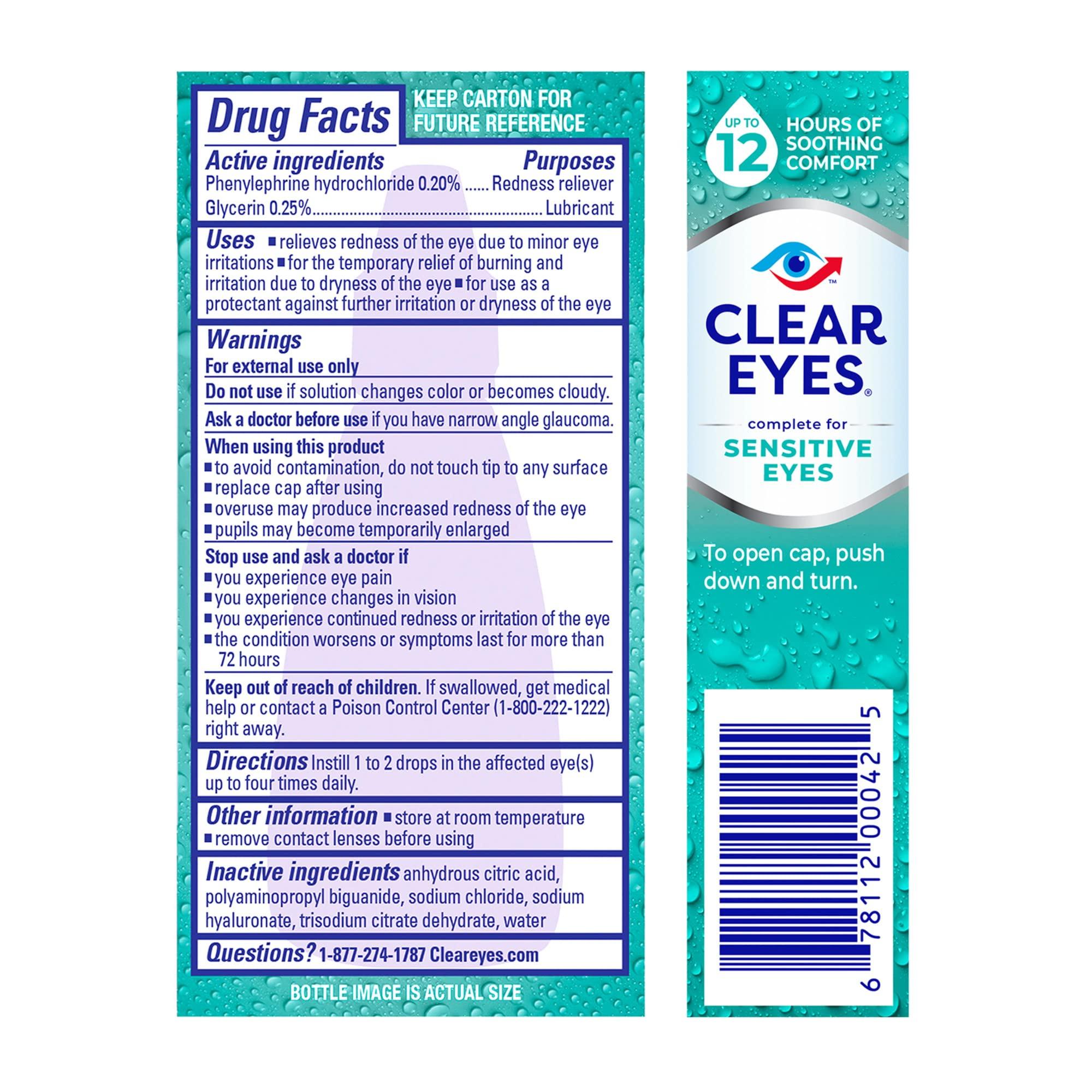 Clear Eyes for Sensitive Eyes, Redness Reliever Eye Drops, 0.5 oz - Image 7