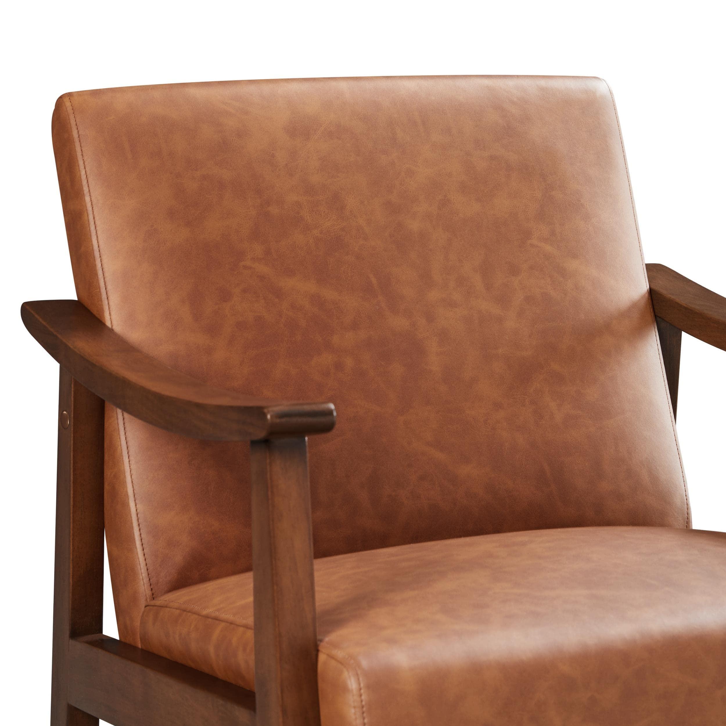 Yaheetech PU Leather Accent Chair, Mid-Century Modern Armchair with Solid Wood Legs, Reading Leisure Chair with High Back for Living Room Bedroom Waiting Room, Set of 2, Brown - Image 10