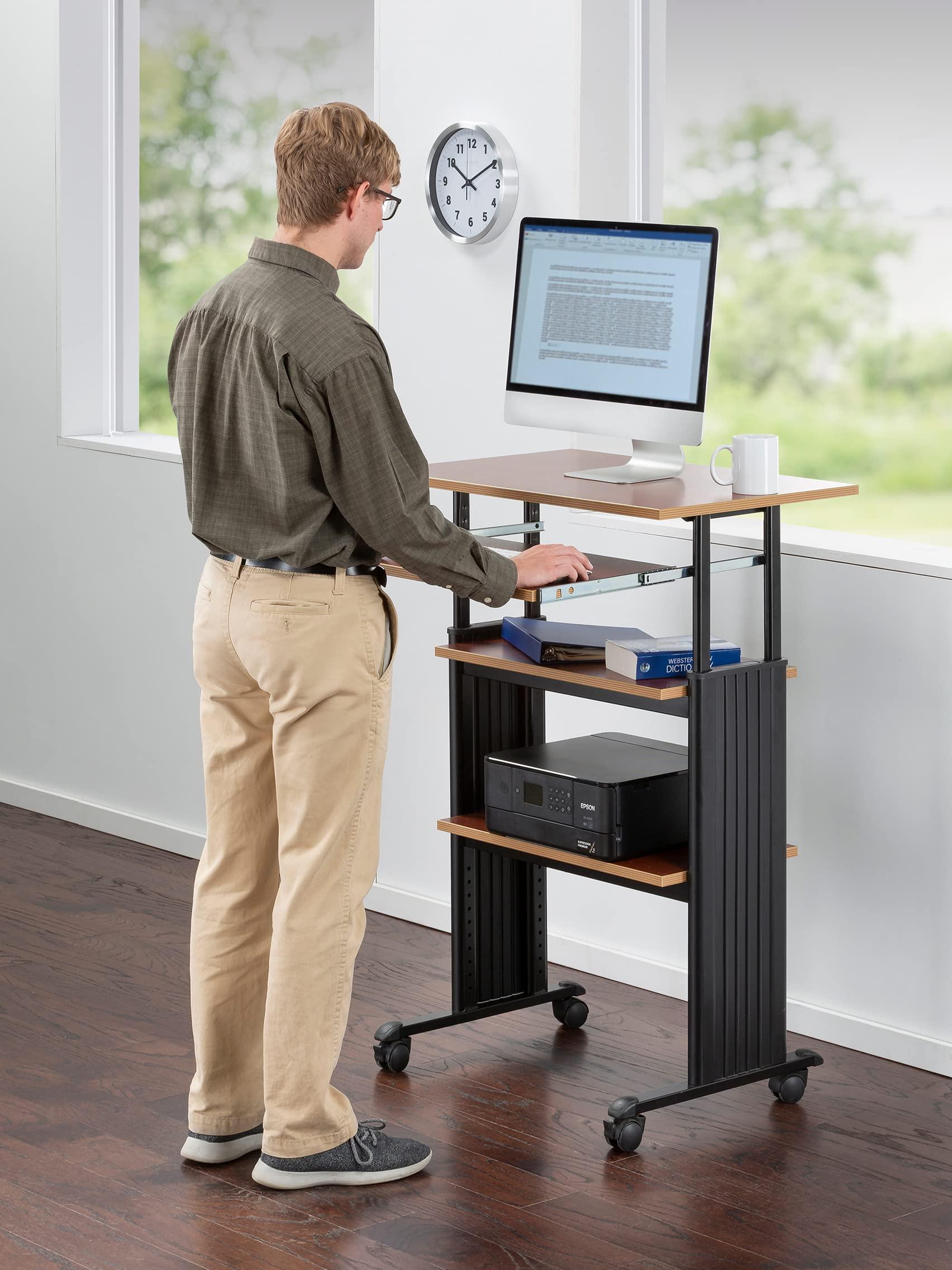 Safco 1929CY MUV Mobile Stand-Up Height-Adjustable Desk,Keyboard Storage, Steel Frame Construction, Durable Melamine Laminate Work Surface, 4 Wheels, Narrow Design - Image 2