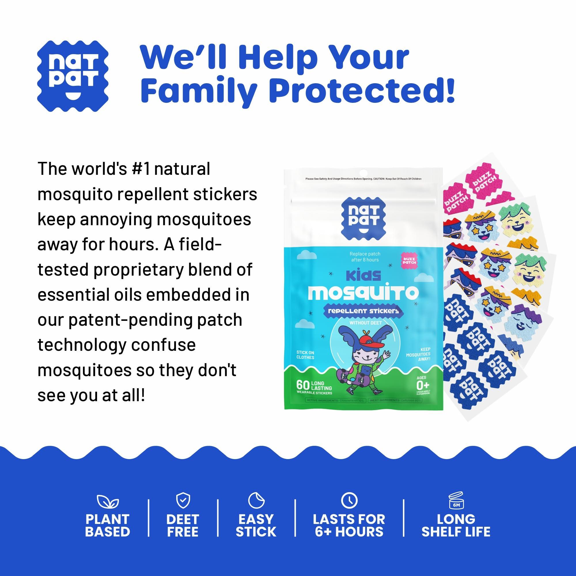 NATPAT Buzz Patch Mosquito Patch Stickers for Kids - Plant Based Ingredients, Non-Toxic - The Original All Natural Citronella Essential Oil Insect Patch, DEET Free, for Toddlers, Kids (60 Pack) - Image 2