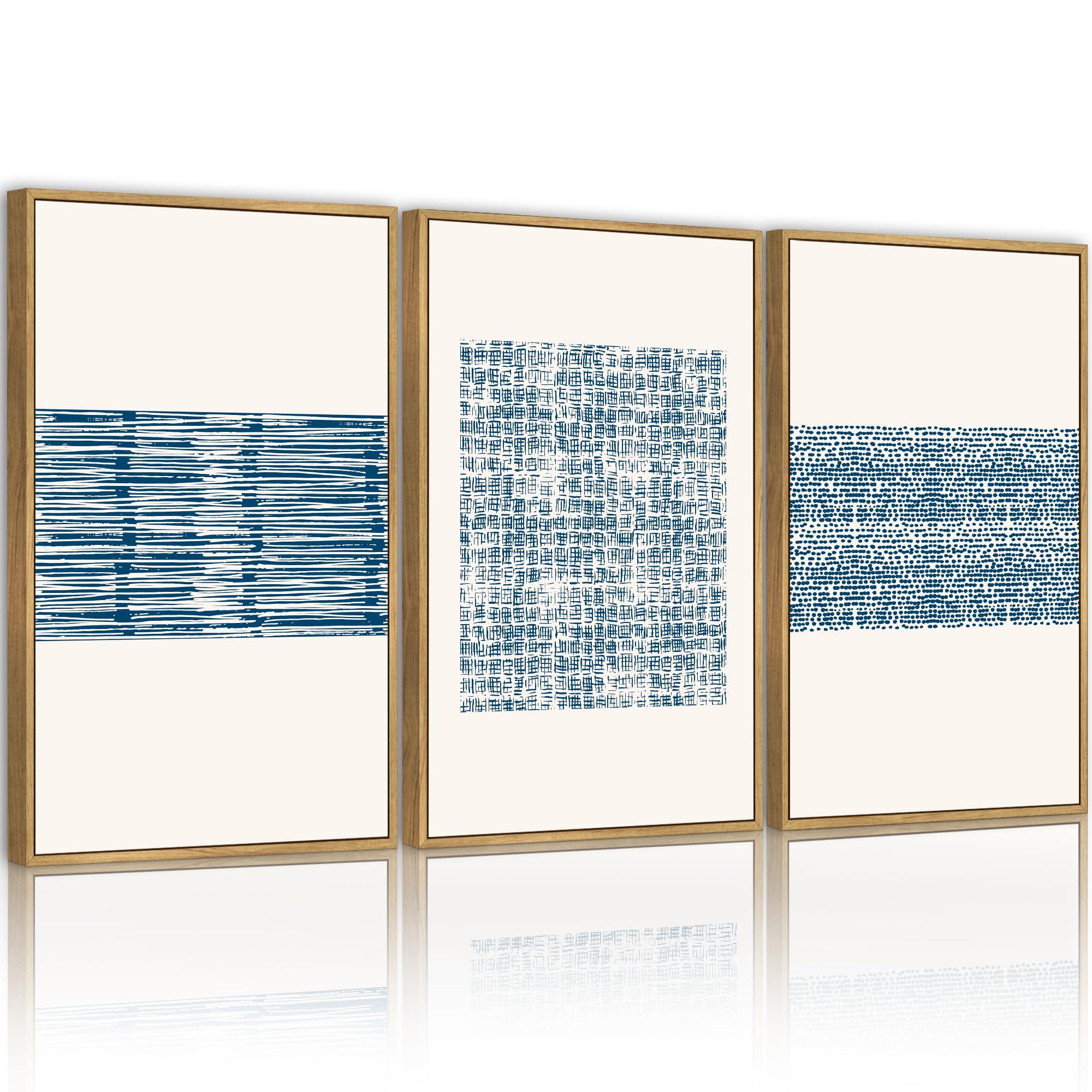 PHOPAGO Blue Abstract Framed Wall Art Modern Boho Neutral Line Wall Decor Mid Century Minimalist Geometric Artwork Kitchen 11x14in Natural Framed
