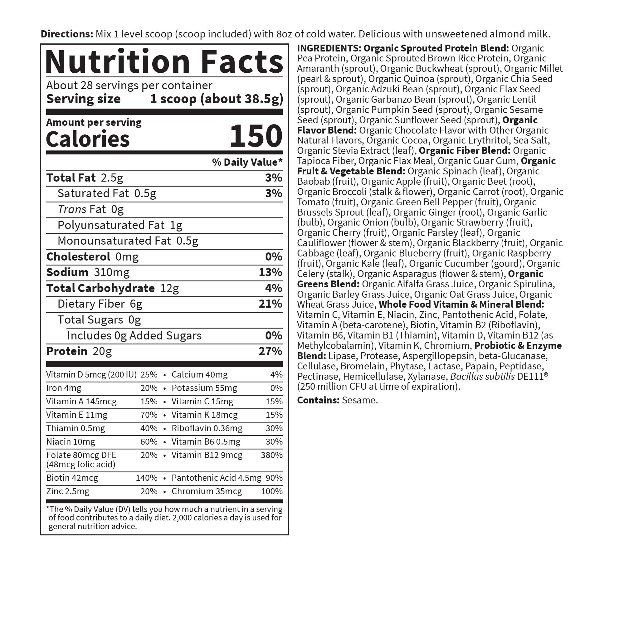 Garden of Life Meal Replacement Shakes, Vegan Raw Organic Protein Powder, Chocolate Protein Powder with Plant Based Pea Protein, Sprouts, Greens, Probiotics, Dairy Free 28 Servings - Image 6