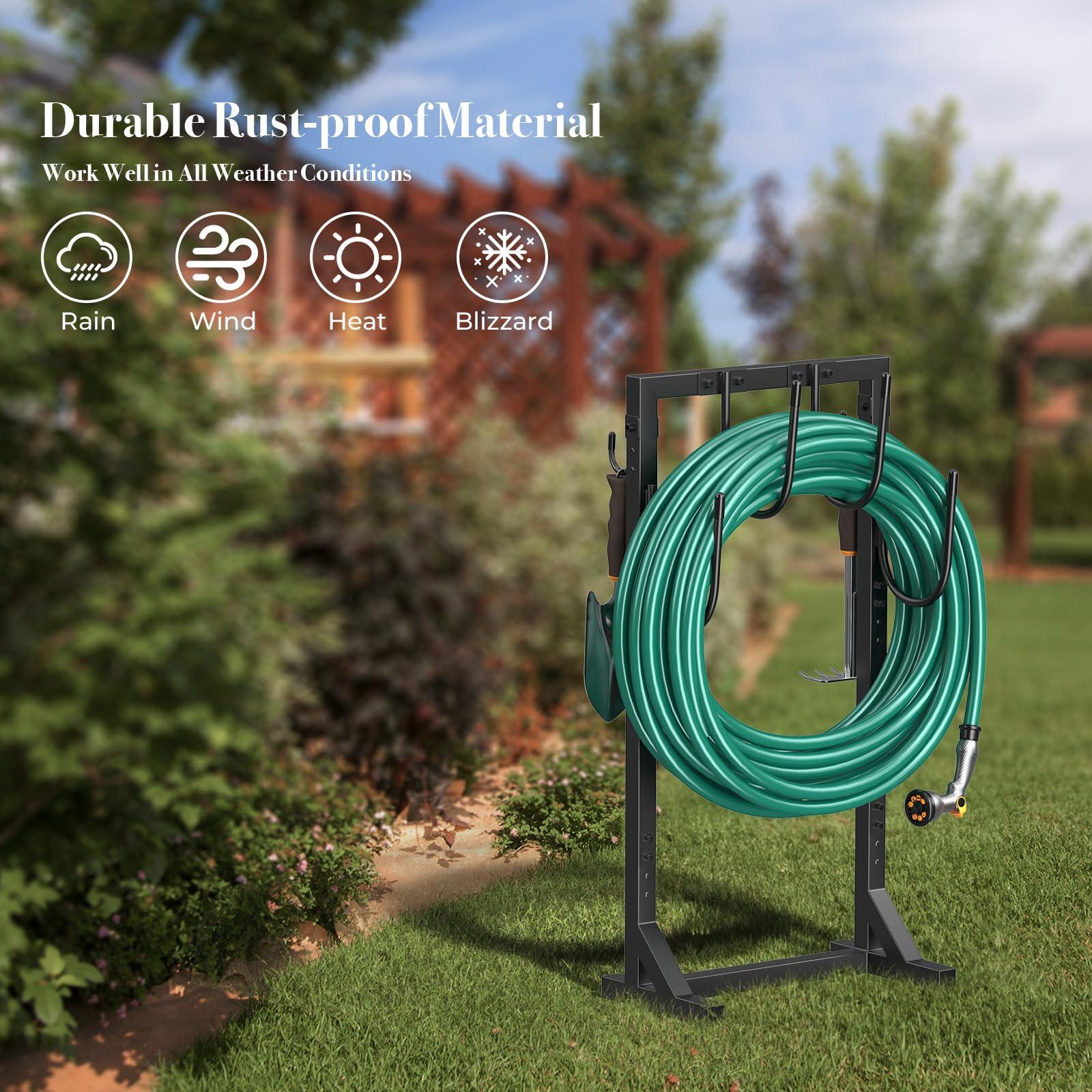 Winpull Garden Hose Holder Water Hose Holder with 4 Spikes, Freestanding Hose Hanger Outdoor Hold Stand Heavy Duty 6 Hooks Metal Garden Hose Storage Hose Reel Rack for Outside (Black) - Image 7