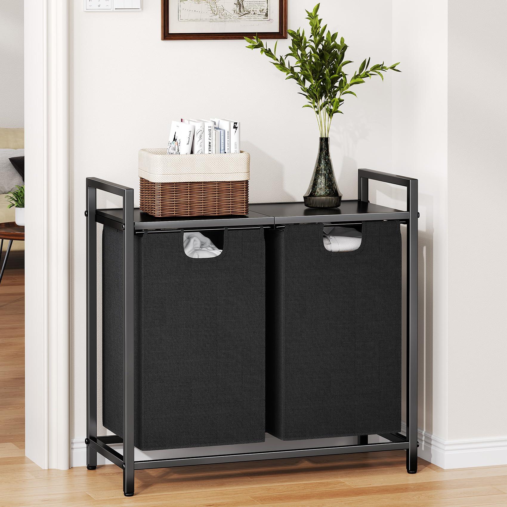Kitstorack Laundry Basket Organizer, Laundry Hamper with Shelf & 2 Pull-Out Removable Bags, Dirty Clothes Hamper Organizer for Laundry Room Bathroom and Dorm, 2 x 11.8 gallons (44.5L) - Image 6