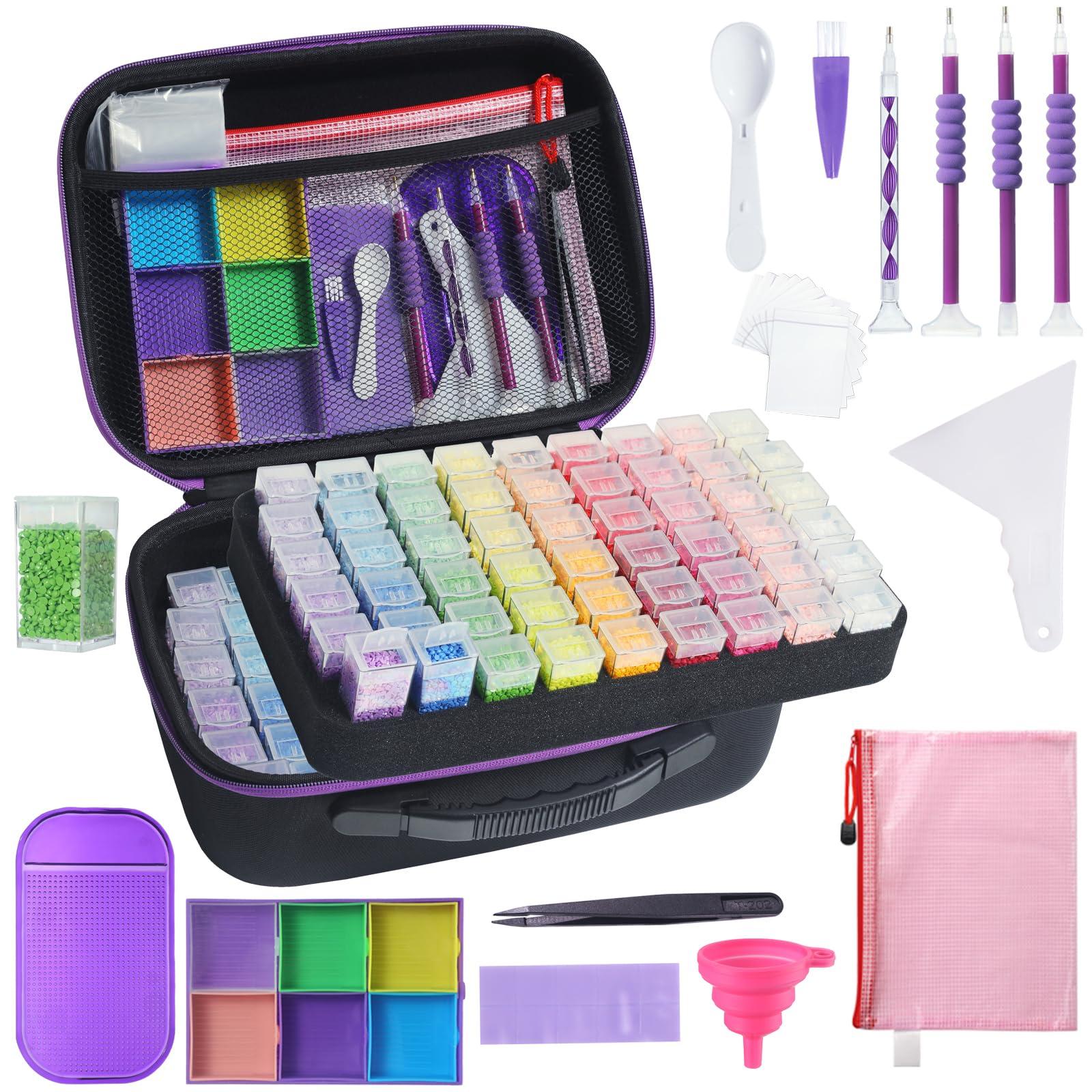 Douorgan Diamond Painting Storage Containers Diamond Painting Accessories and Tools Portable Organizer Shockproof Diamond Art Storage Case Jewelry Beads Storage Box (104 Square Jars)