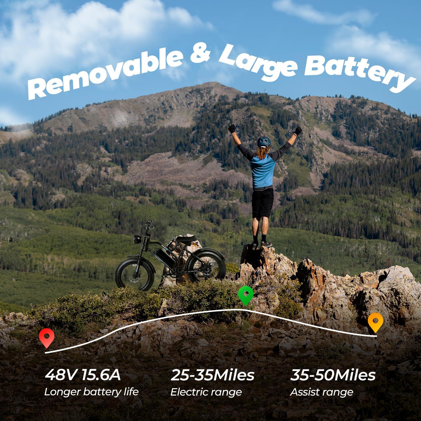 Fat Tire Electric Bike for Adults,1500W 32 Mph Top Speed Motorcycle Design Ebike, 48v 15.6AH 25-50 miles Long Range E Bike for Men and Women,All Terrain Motorbikes 20x4" Adult Electric Bicycles E-bike - Image 2