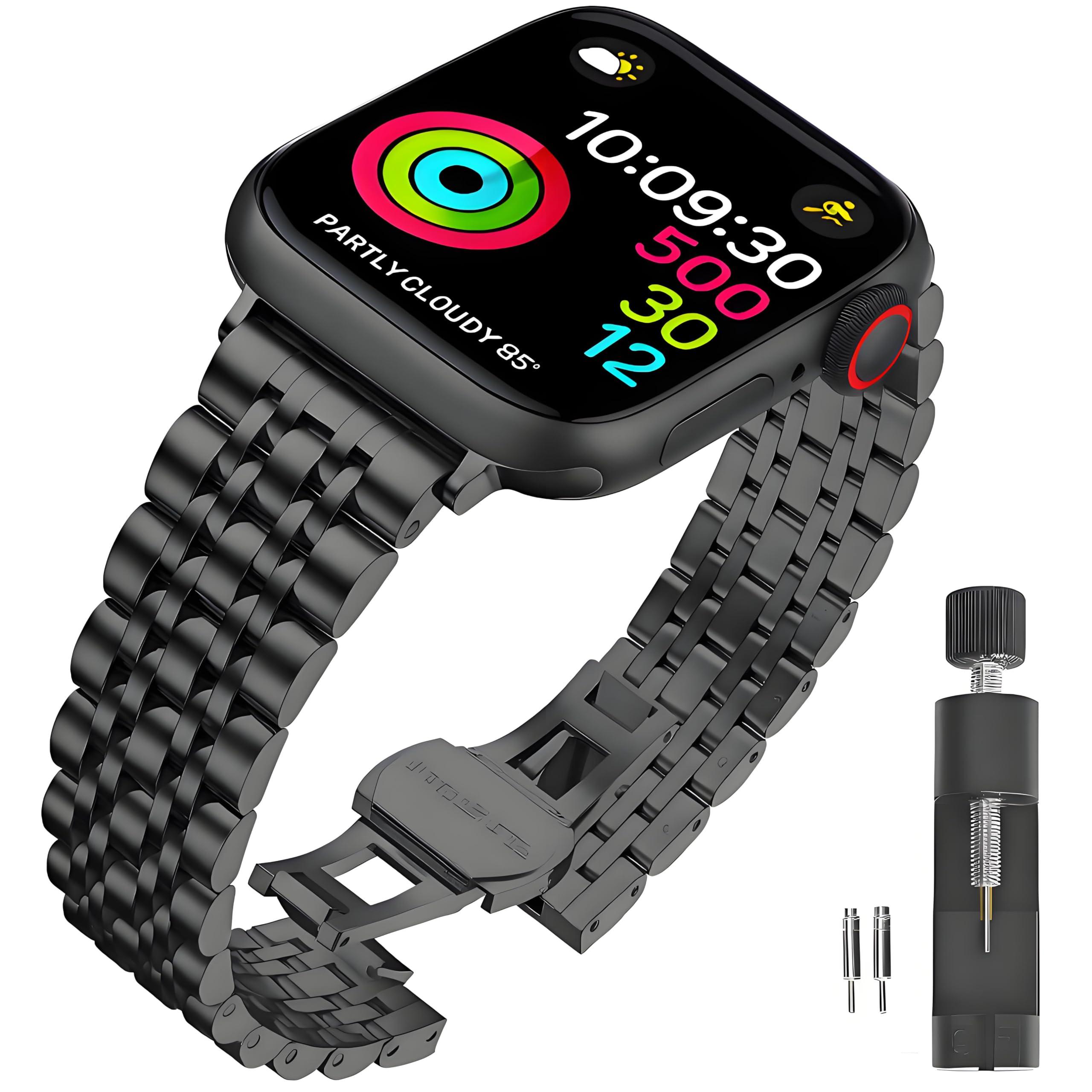 AmzAokay Stainless Steel Band Compatible with Apple Watch Ultra 2/Ultra/Series 10–1 & SE/SE2, Adjustable Metal Strap for 38mm 40mm 41mm 42mm 44mm 45mm 49mm iWatch