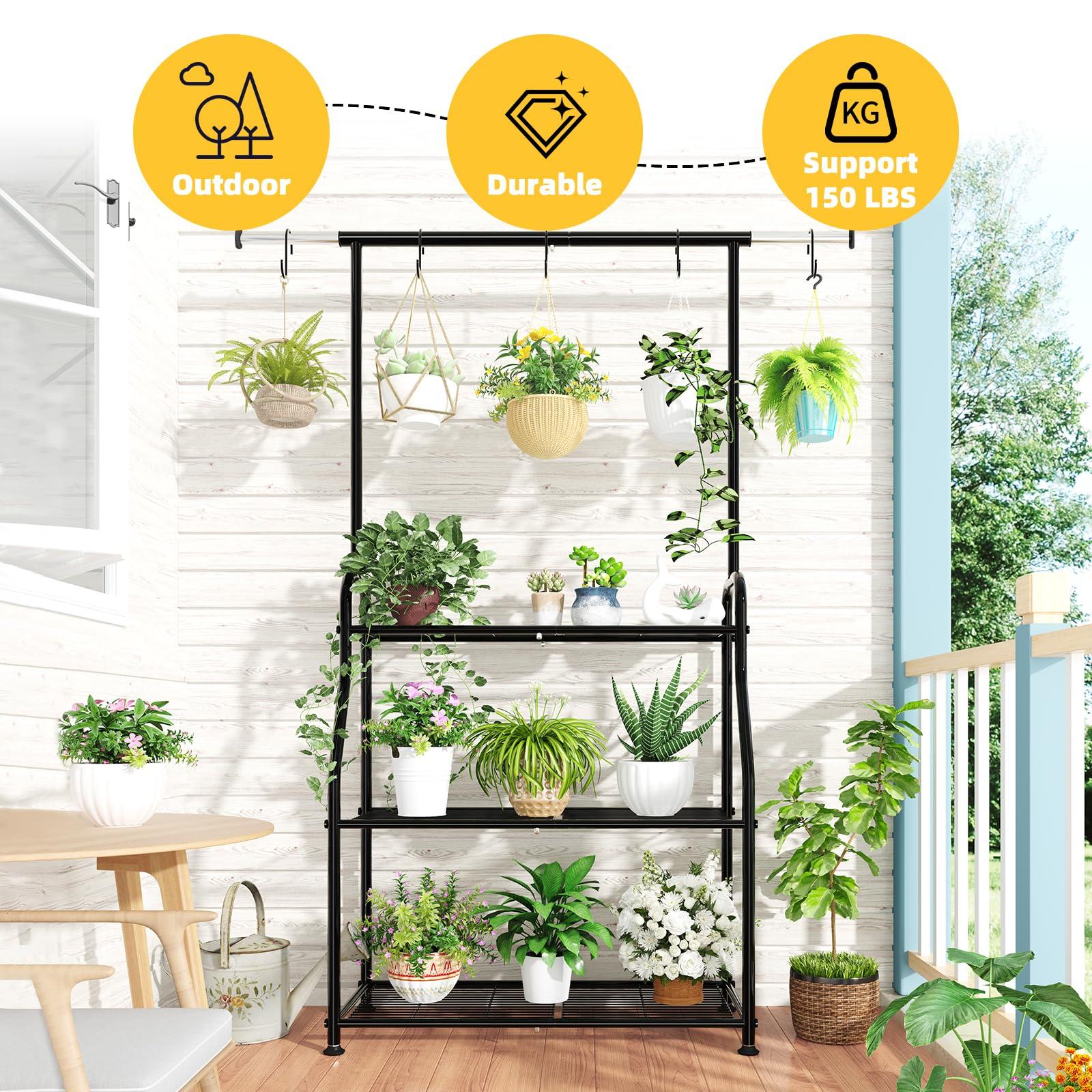 Simple Trending Plant Stand Indoor Outdoor, Heavy Duty Metal 3 Tiered Hanging Plant Shelf for Multiple Flower Planter Holder Tall Large Rack for Living Room Garden Balcony, Black - Image 4
