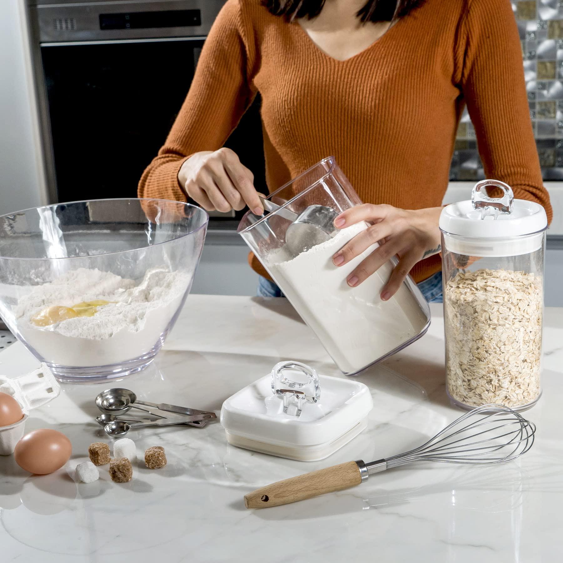 Felli Flip Tite Food Storage Containers With Lid 5" LARGE Airtight Ring Lock Flip Top, Square Acrylic Canister Jar for Rice Sugar Flour Protein Powder, Kitchen Pantry Organizer, Gift Set (1.8qt) - Image 2