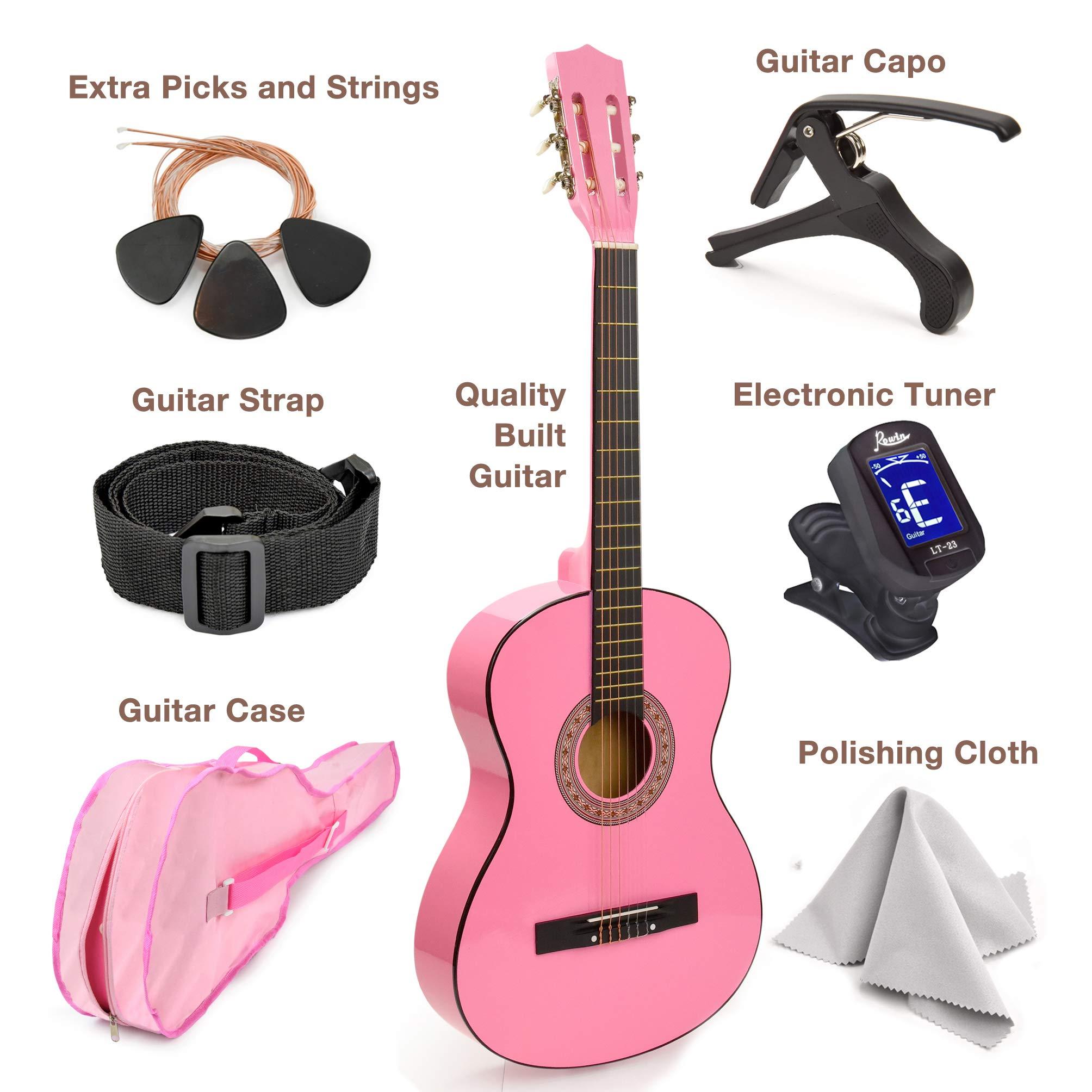 30" Wood Classical Guitar with Case and Accessories for Kids/Girls/Boys/Beginners (Pink) - Image 2