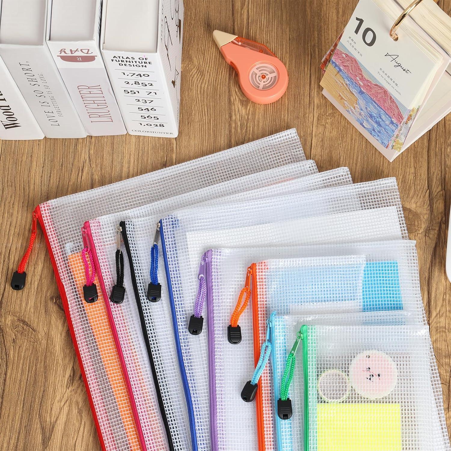 EOOUT 30pcs Mesh Zipper Pouch Bags, 8 Sizes Plastic Bags, 8 Colors Waterproof Pouches with slide fastener for Organization, Multipurpose for Travel, School Supplies, Office and Home Organization - Image 7