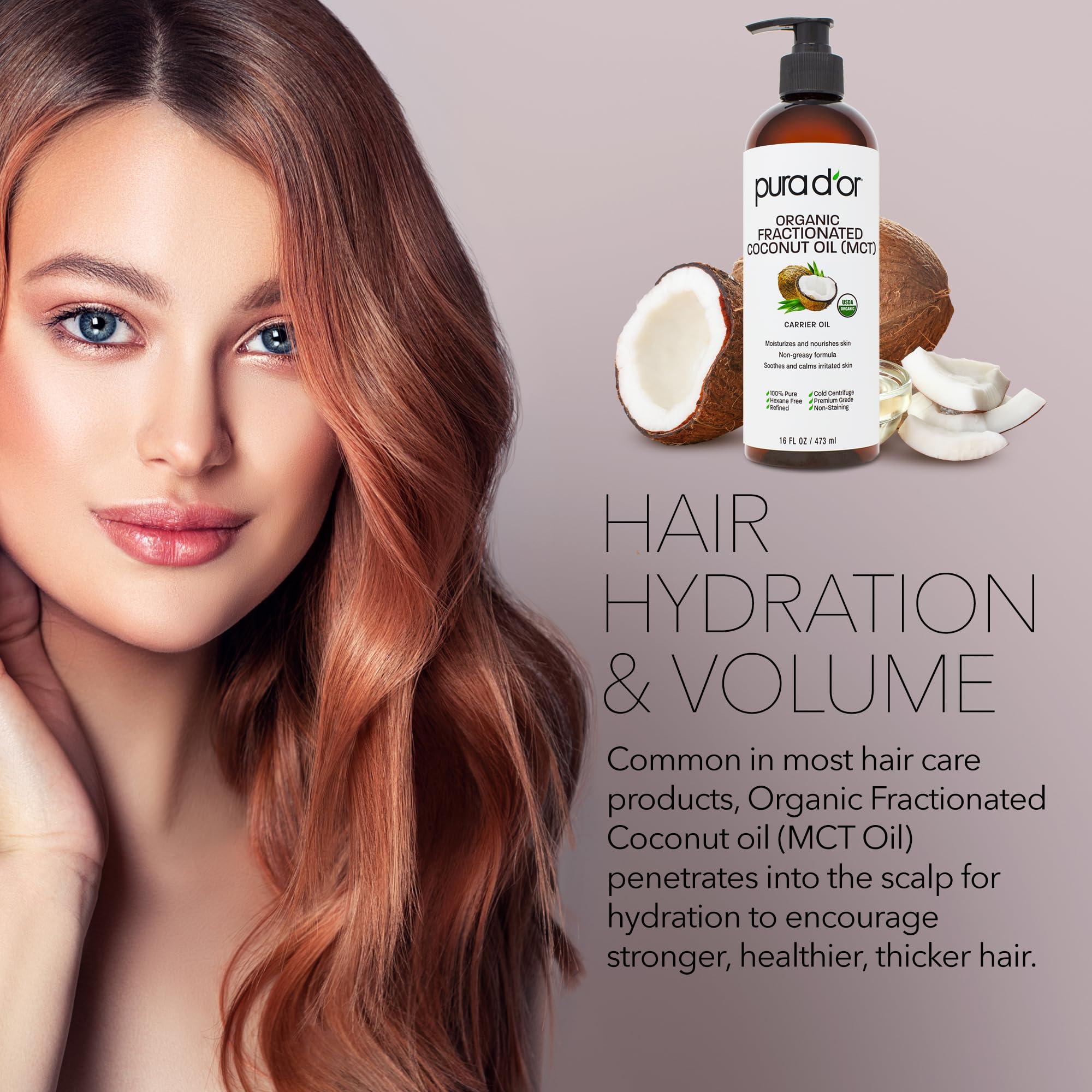PURA D'OR 16 Oz ORGANIC Fractionated Coconut Oil - MCT Oil - 100% Pure & Natural USDA Certified Cold Pressed Carrier Oil - Unscented, Hexane Free Moisturizer For Face, Skin & Hair Tonic - Men & Women - Image 6
