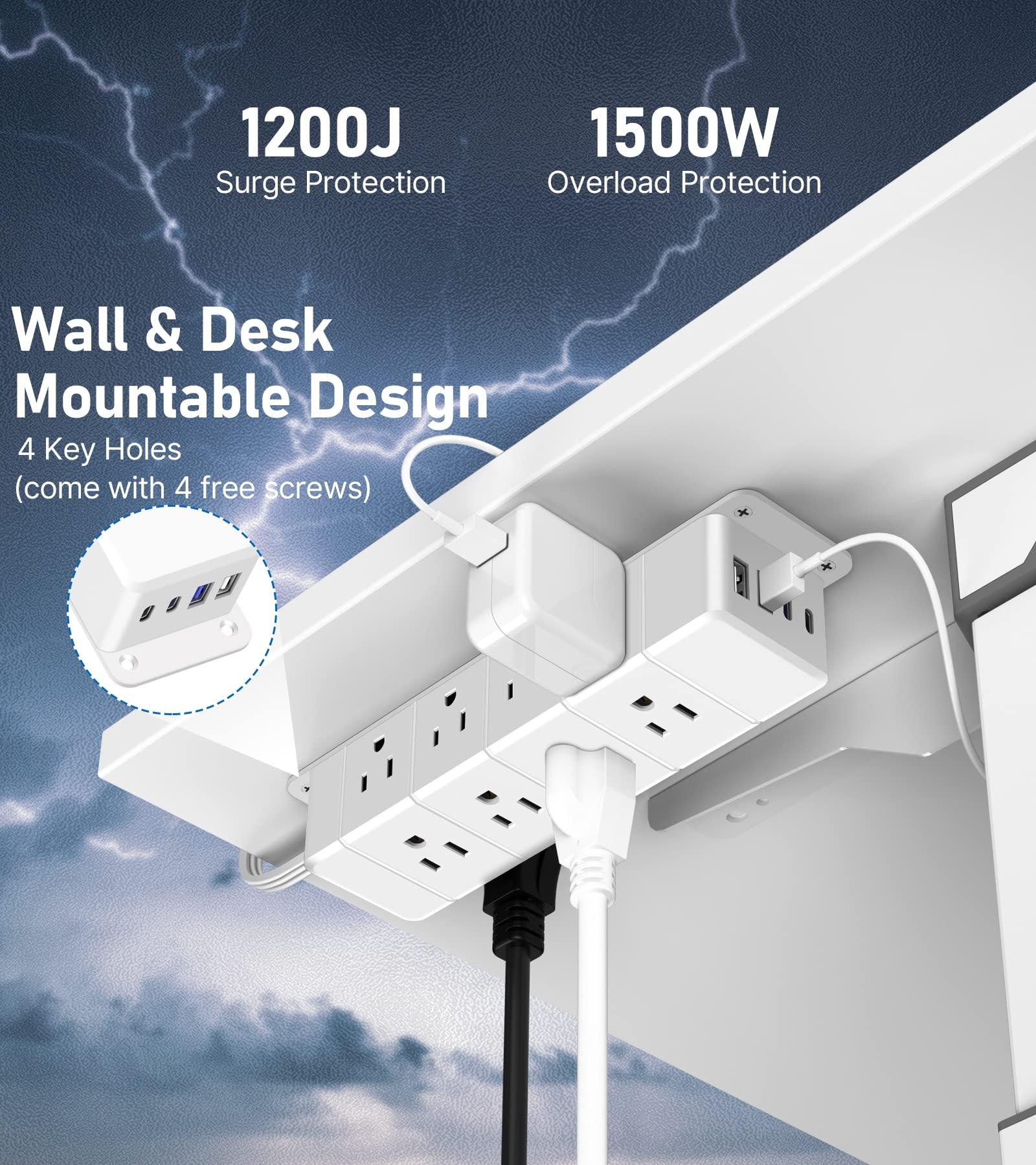 30W USB C Power Strip Surge Protector,Ultra Thin Flat Plug Power Strip 4 Side 12 Outlets,PD Fast Charing,2 USB-C, 2 USB-A(4 USB Total 40W),6ft Slim Extension Cord,16 in 1 Desk Power Bar,1200J White - Image 6