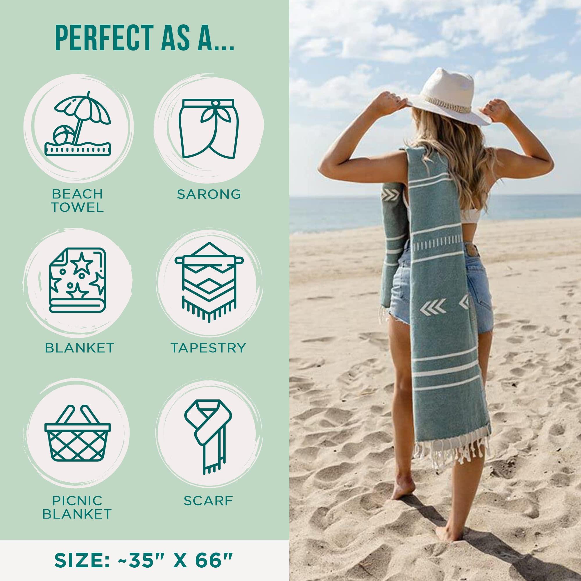 Sand Cloud Turkish Beach Towel - Sand Free - 100% Organic Turkish Cotton Yarn - Quick Dry Towel for Beach, Picnic Blanket or Throw - As Seen on Shark Tank - Santa Fe (Green) - Image 3