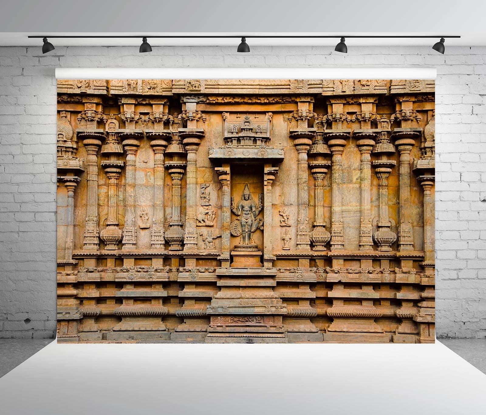 BELECO 7x5ft Fabric Indian Hindu Temple Backdrop Carved Idol on The Wall of Brihadishvara Temple, Thanjavur Background Hinduism Religion Background Indian Landmark Travel Photo Studio Props Wallpaper - Image 3