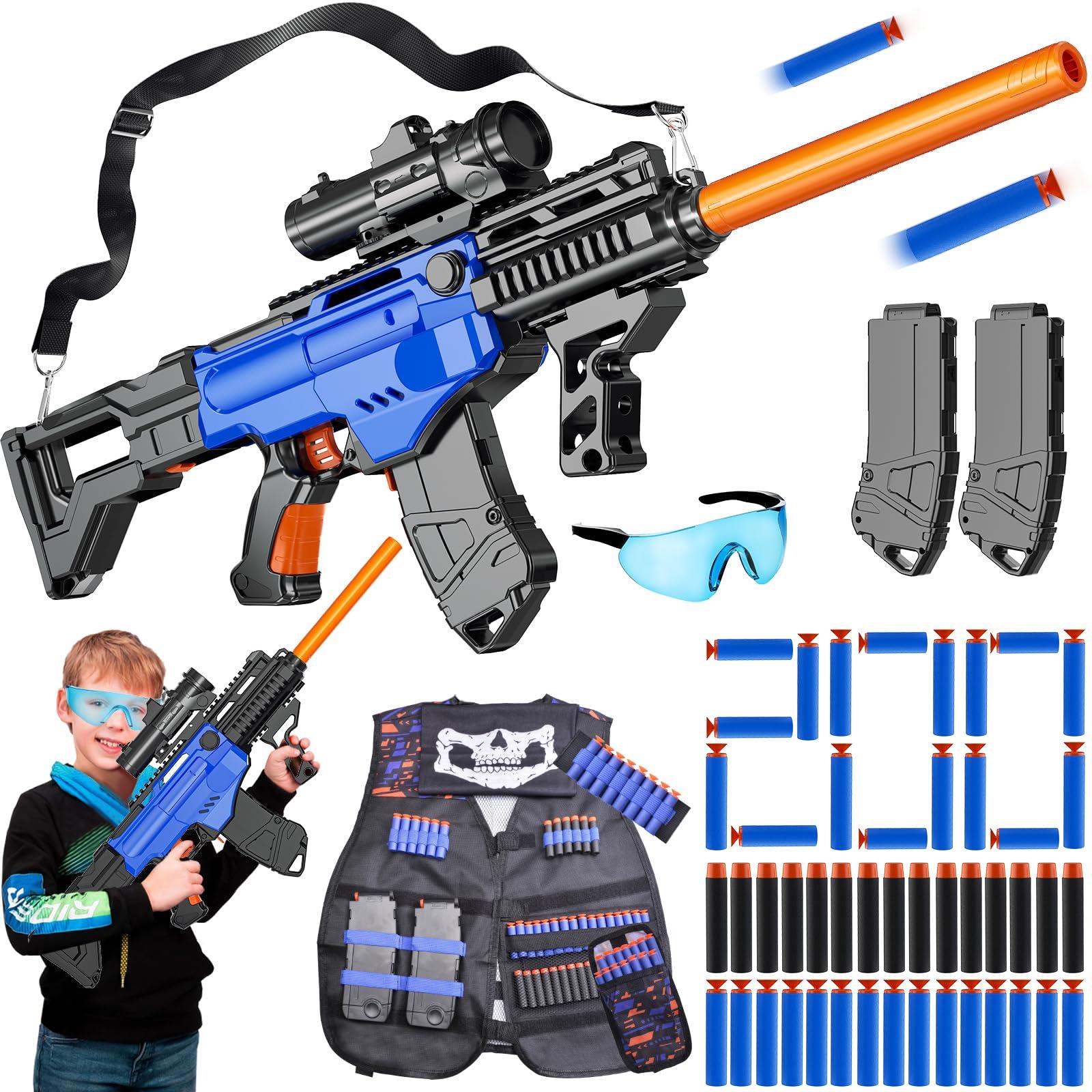 Toy Gun Automatic Sniper Rifle with Lanyard, Electric Realistic Toy Foam Blasters- 200 Darts, Tactical Vest Set, Scope and 2 Clips, Cool Toys for Kids Ages 8-12, Birthday Xmas Gifts for Boys Adults
