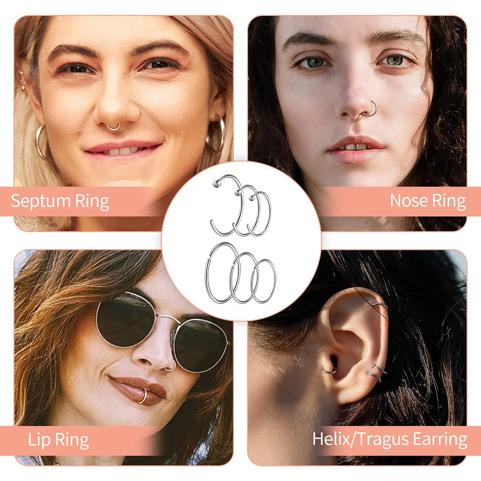 Surgical Steel Nose Piercing Jewelry - 20G & 18G Nose Rings & Studs, Hoops 8mm-12mm, CZ Diamond 1.5mm-3mm, L-Shaped & Hoop Styles for Women & Men - Image 7