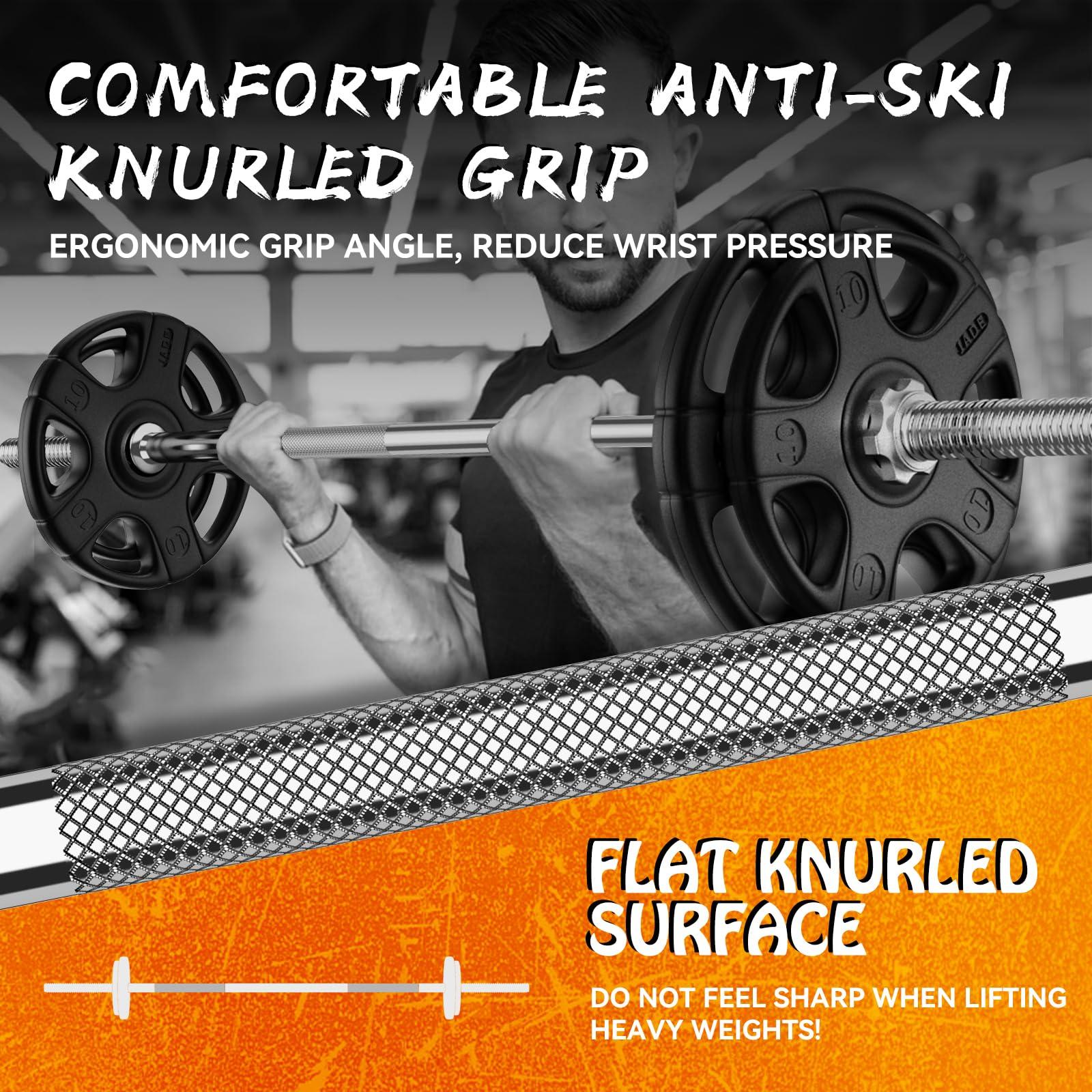 55" Weight Lifting Bar, 1" Standard Straight Barbell Bars for Weight lifting, Olympic Barbell Bar for Bench Press/Hip Thrusts/Squats/Lunges for Gym and Home, 2 Star Star-nuts (480lb Weight Capacity) - Image 2
