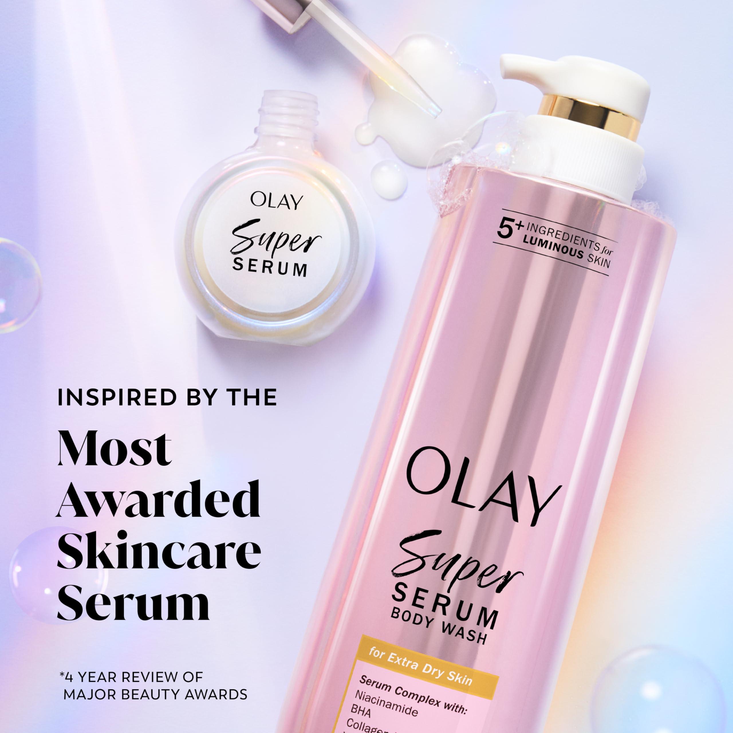 Olay Super Serum Body Wash for Extra Dry Skin, 24hr Long Lasting Hydration, 5+ Ingredient Serum Complex for Bright Even Firm Luminous Skin, 18.5 fl oz - Image 6