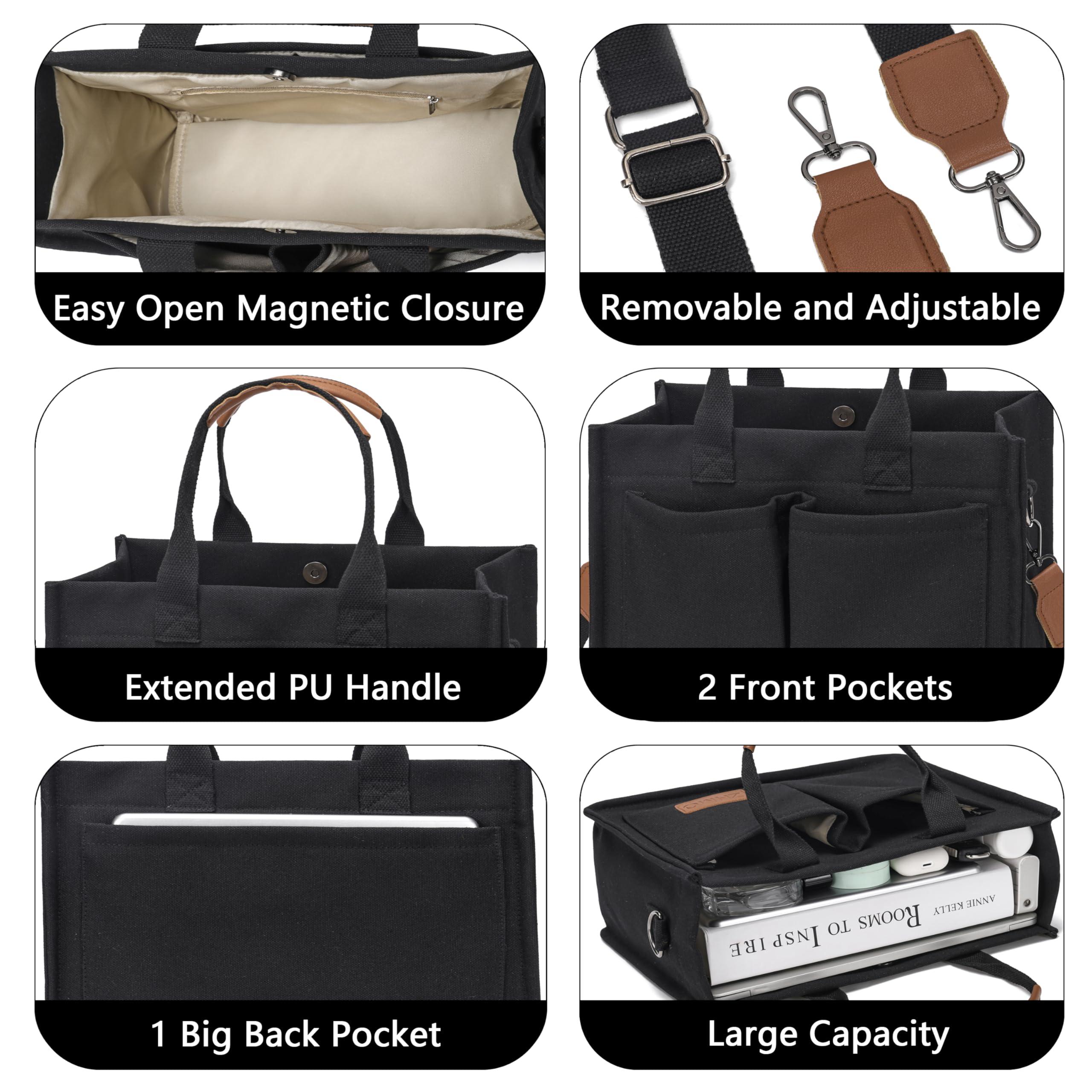 Tote Bag for Women With Compartments,Large Canvas Tote Women's Purse Crossbody Bags Work Laptop Book Bag Satchels Handbags - Image 4