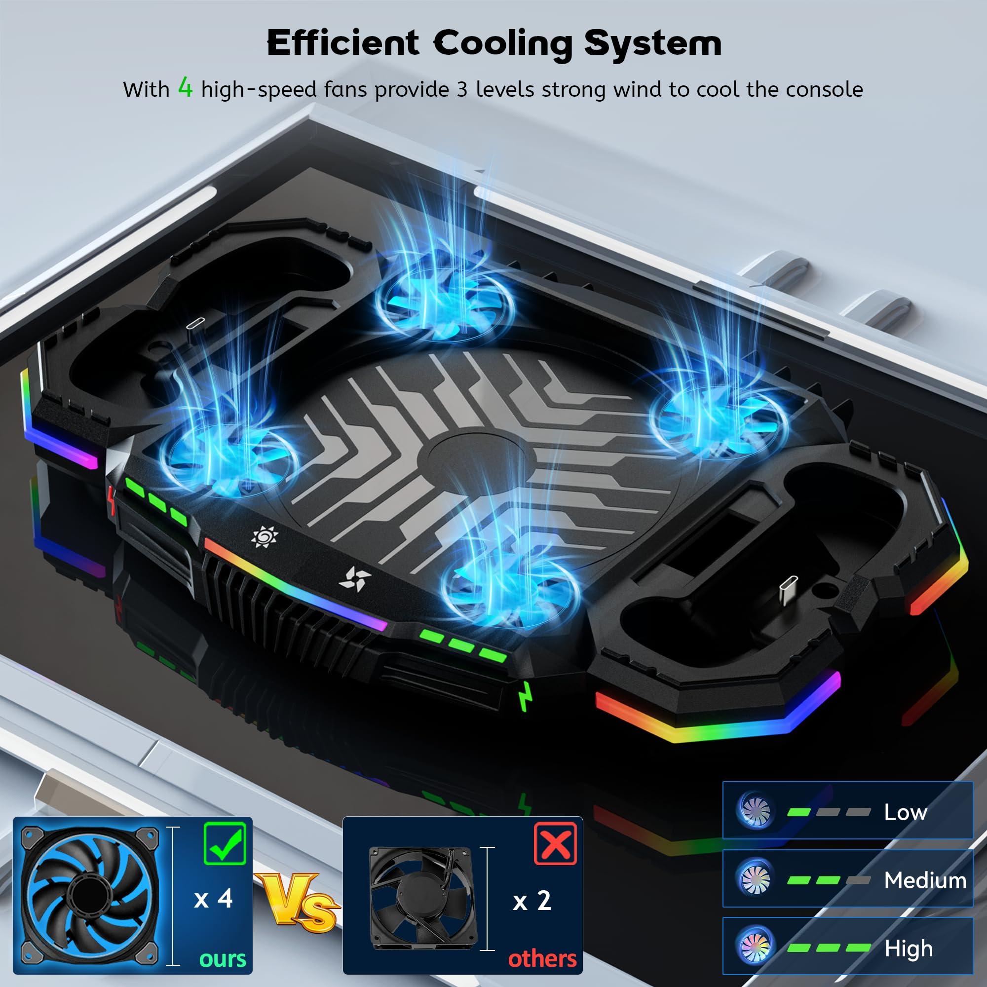 Cooling Fan Charging Stand for Xbox Series X Console and Controller - Vertical Cooler System & Charger Station with 15 RGB Light Modes, 2 Batteries and 3 Holders for Xbox Series X Accessories Storage - Image 2