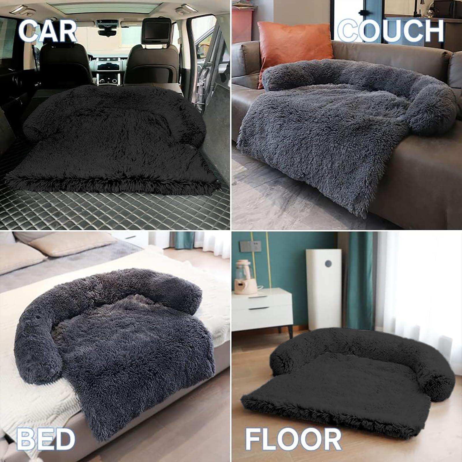 GGIB Calming Dog Bed Fluffy Plush Dog Mat for Furniture Protector with Removable Washable Cover for Large Medium Small Dogs and Cats (Large, Black) - Image 5