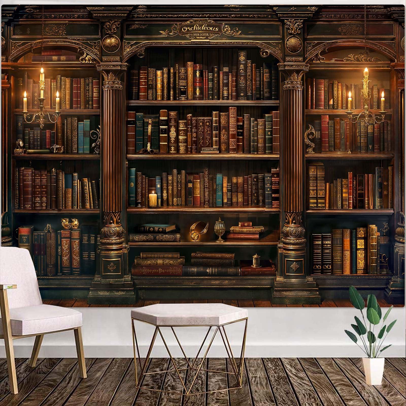 Accnicc Vintage Bookshelf Tapestry Medieval Art Book Tapestries Wall Hanging Gothic Dark Academia Retro Library Backdrop Tapestry for Bedroom Living Room Dorm Study Classroom 60 × 44 inch - Image 3