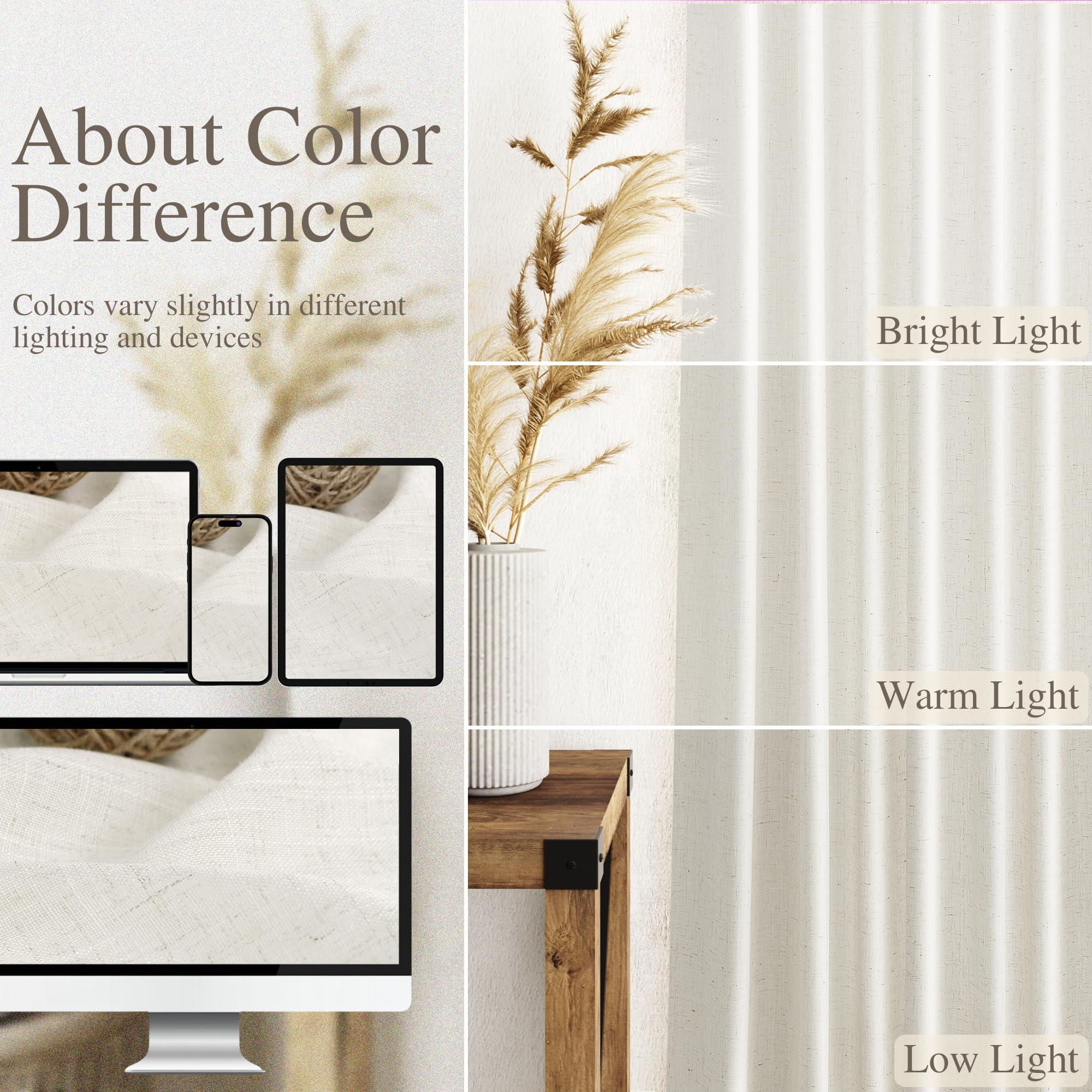 Cream Linen Curtains 102 inches Long 2 Panels Set for Living Room Extra Long Back Tab Curtains Neutral Farmhouse Light Filtering Semi Sheer Linen Drapes Ceiling to Floor for Large Window Ivory - Image 4