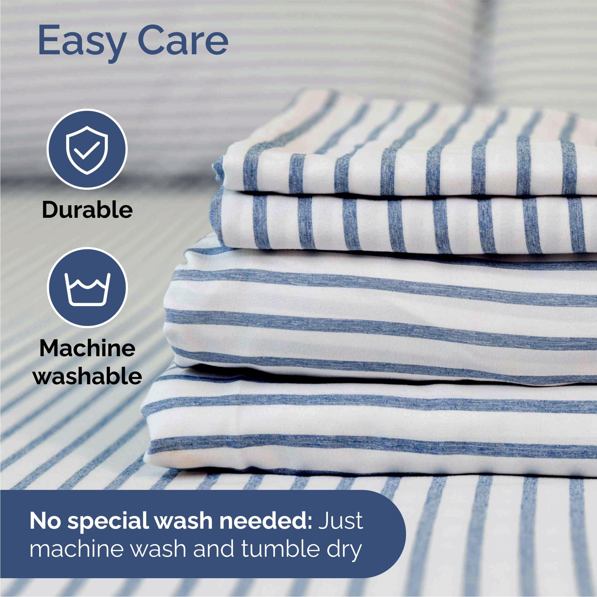 Queen Size 4 Piece Sheet Set - Comfy Breathable & Cooling Bed Sheets Set - Hotel Luxury Bedding for Women, Men, Kids, Teens, Boys & Girls - Deep Pockets, Soft, Wrinkle Free - Oeko-Tex - Blue Stripes 2 - Image 6