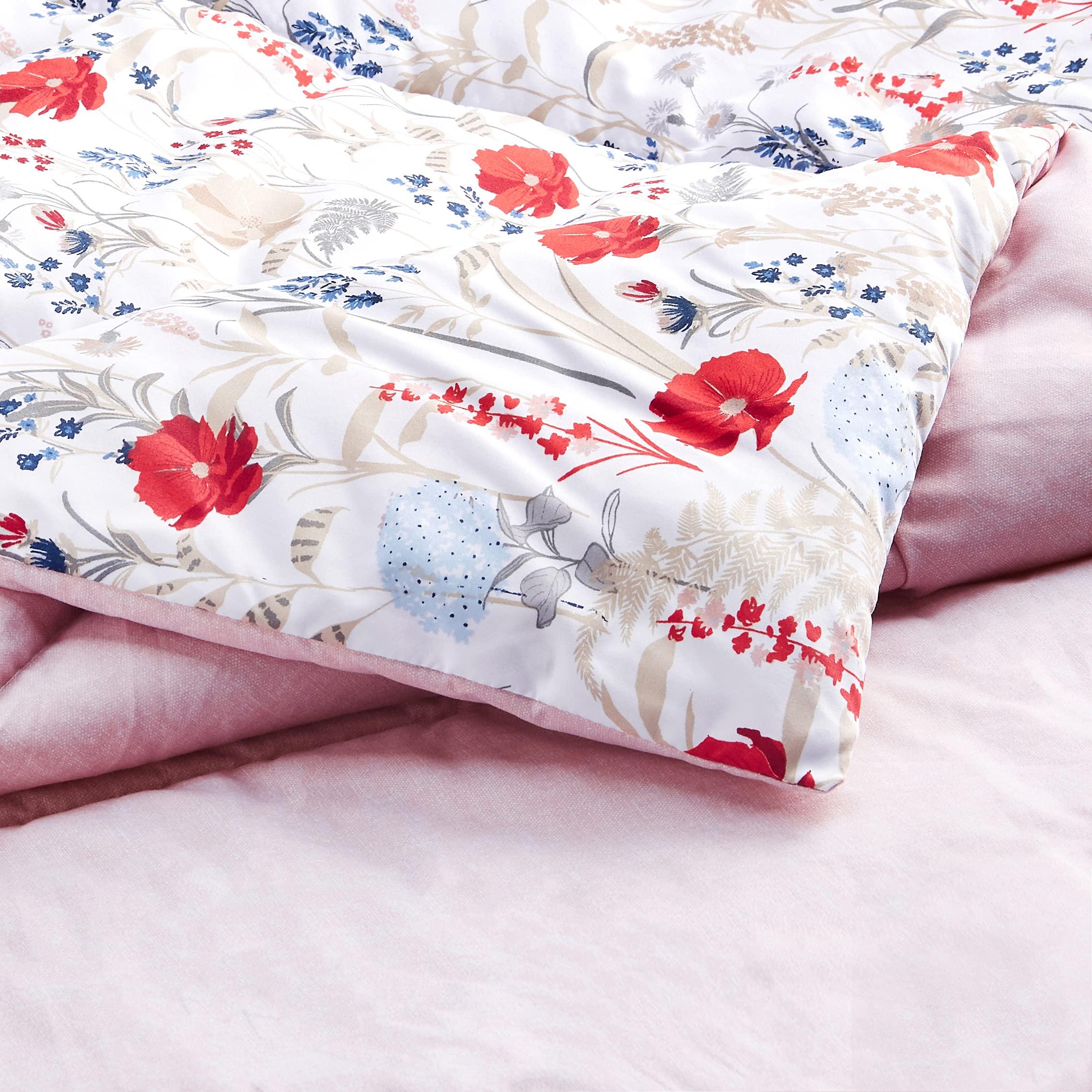 Amazon Basics Full/Queen Size Comforter Sets, Ultra-Soft Lightweight Microfiber Reversible 3-Piece Bedding, Pink Floral - Image 5