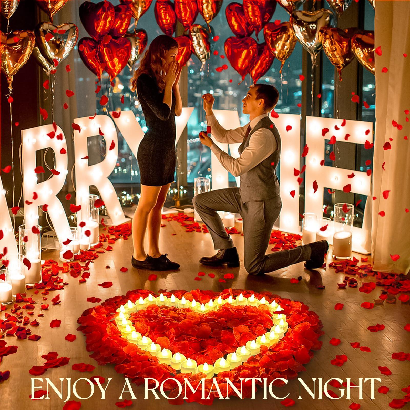 3000Pcs Red Rose Petals with 36Pcs LED Tea Lights Candles, Romantic Gifts for Her - Image 2