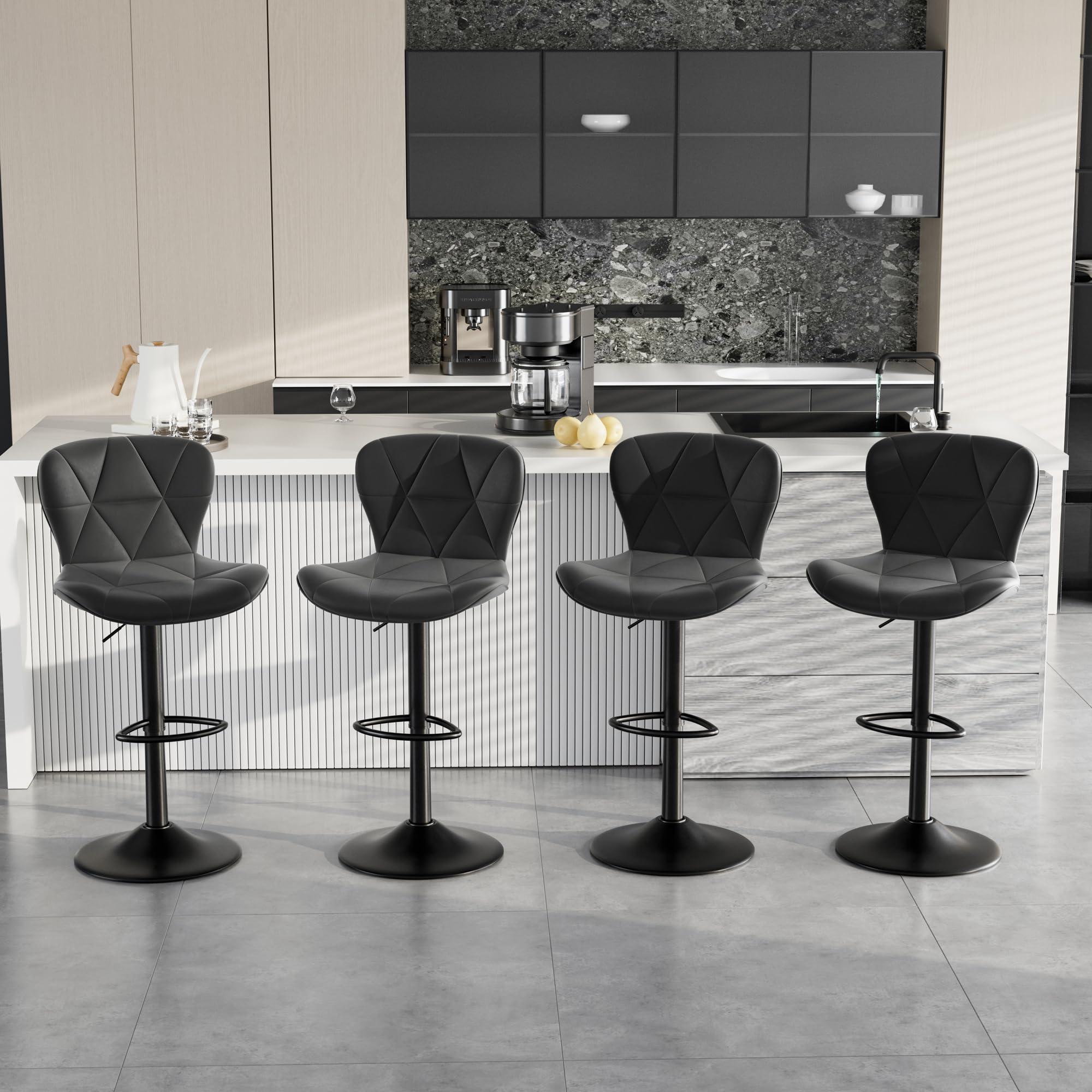 Daluvenix Bar Stools Set of 2,Adjustable Swivel Barstools, Faux Leather Bar Chairs,Upholstered Counter Height with High Backrest for Kitchen Island, Black - Image 6