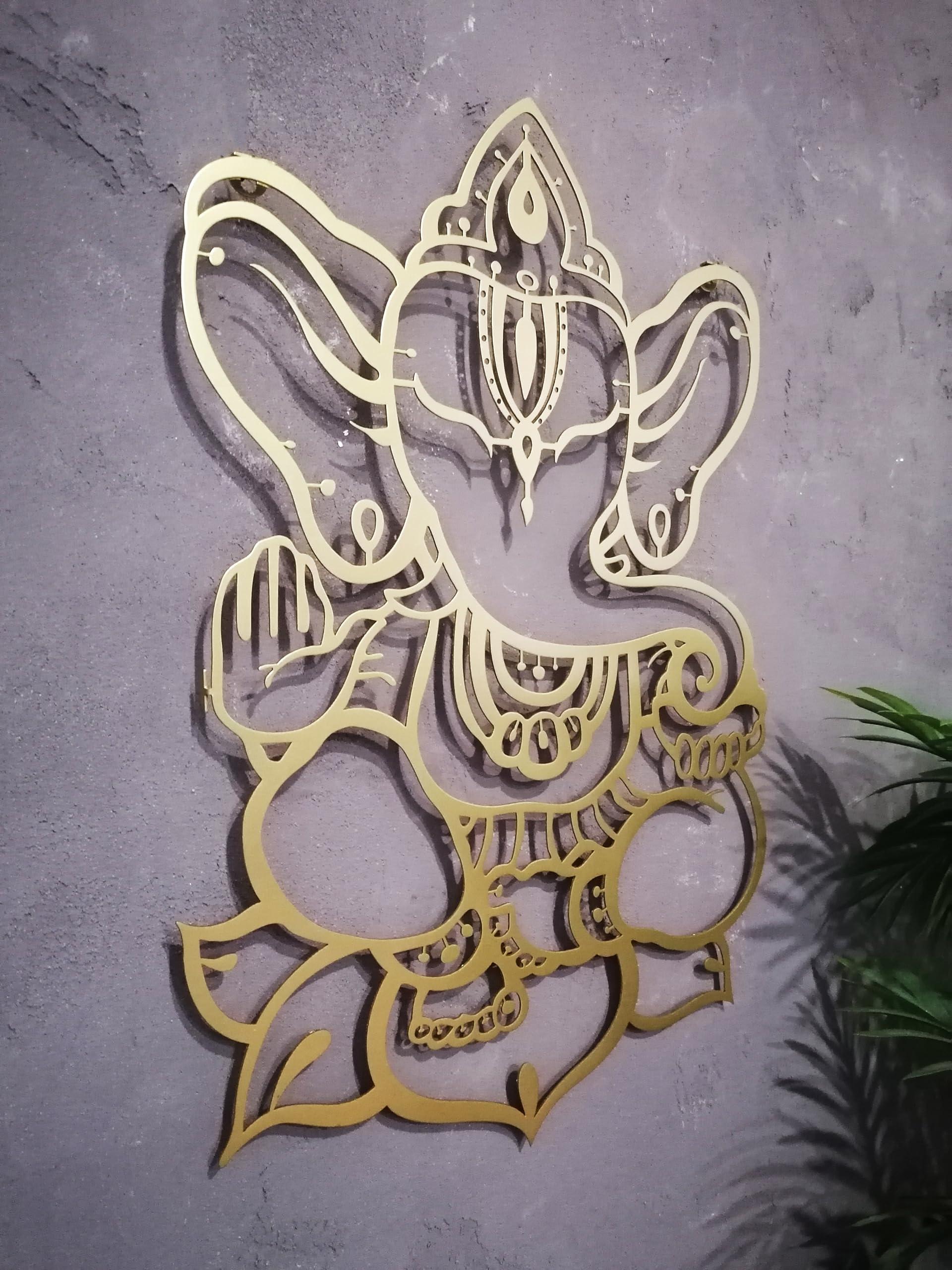 Metal Gold Ganesha Wall Decor, 14" Ganesha Statutes, Ganesha Decoration, Ganesh Statute, Ganesha Metal Wall Art, Ganapati Decorations, Hindu Wall Art and Decor, Indian Wall Decor, Elephant Decor, - Image 2