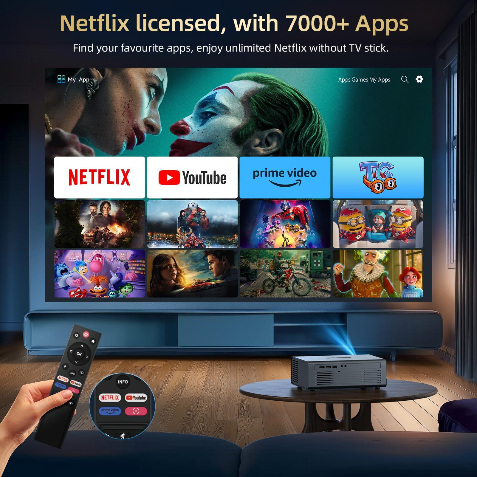 [Netflix Officially & Dolby Audio] Smart Projector with WiFi6 and Bluetooth5.3, Electric Focus & Auto Keystone 4K Support, 22000L Movie Projectors, OWNKNEW Native 1080P Proyector Built-in Apps - Image 2