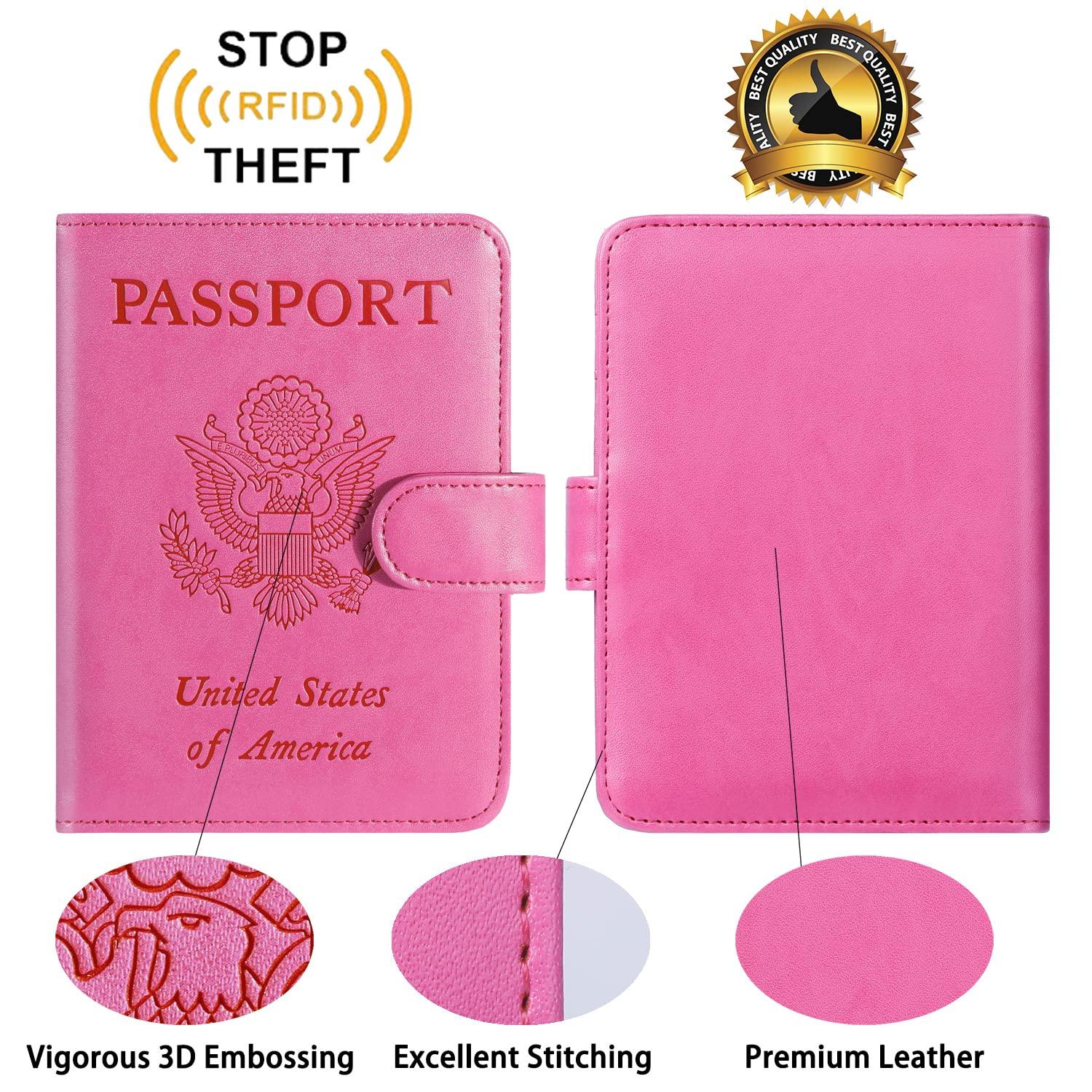 Passport Holder Cover Wallet RFID Blocking Leather Card Case Travel Accessories for Women Men (Pink) - Image 3