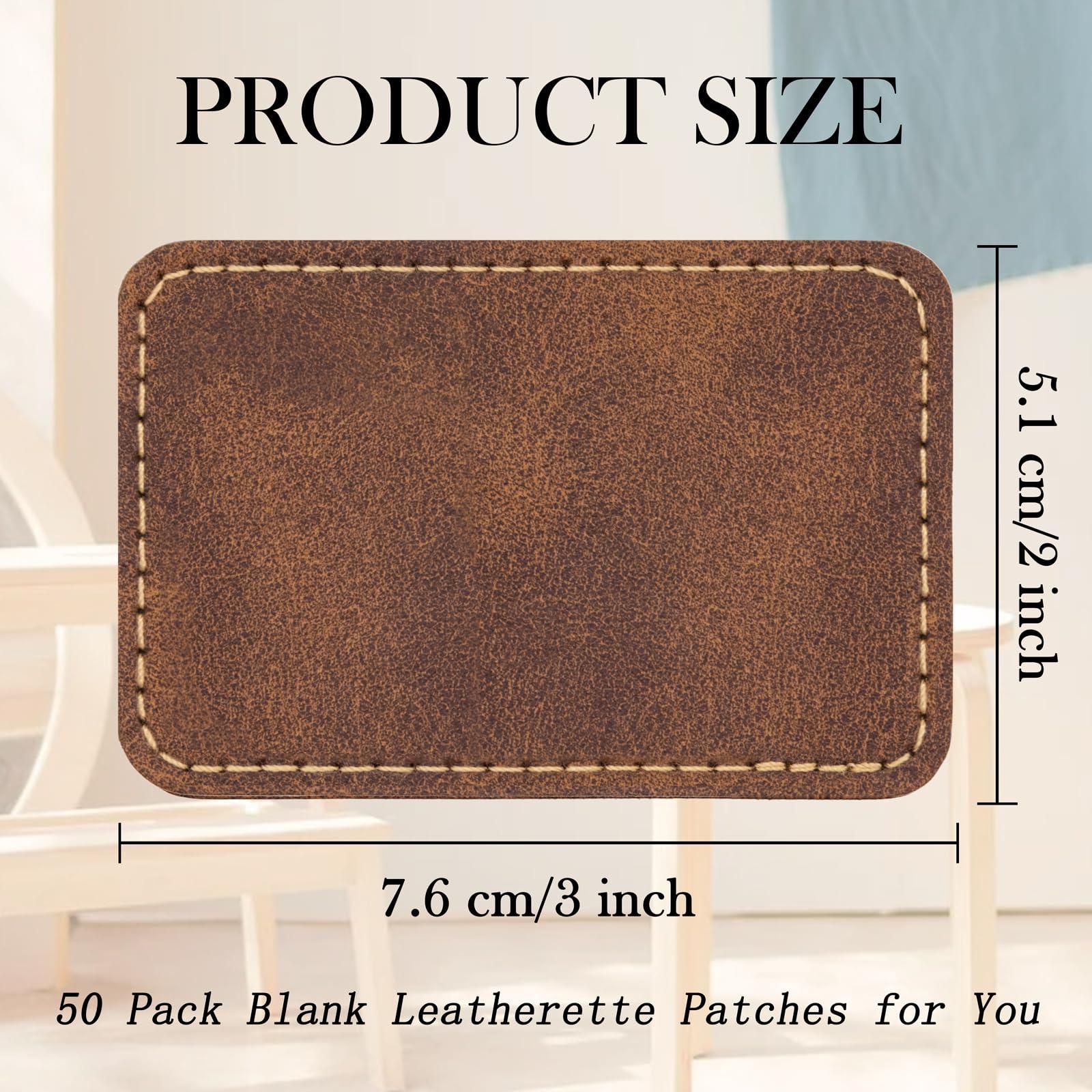 50 Pack Blank Leatherette Hat Patch with Adhesive, Rectangle Laserable Leatherette Patch, Faux Leather Patches for Hats Custom Fabric Repair Sew Laser Supplies (Chestnut, 3 x 2 Inches) - Image 3